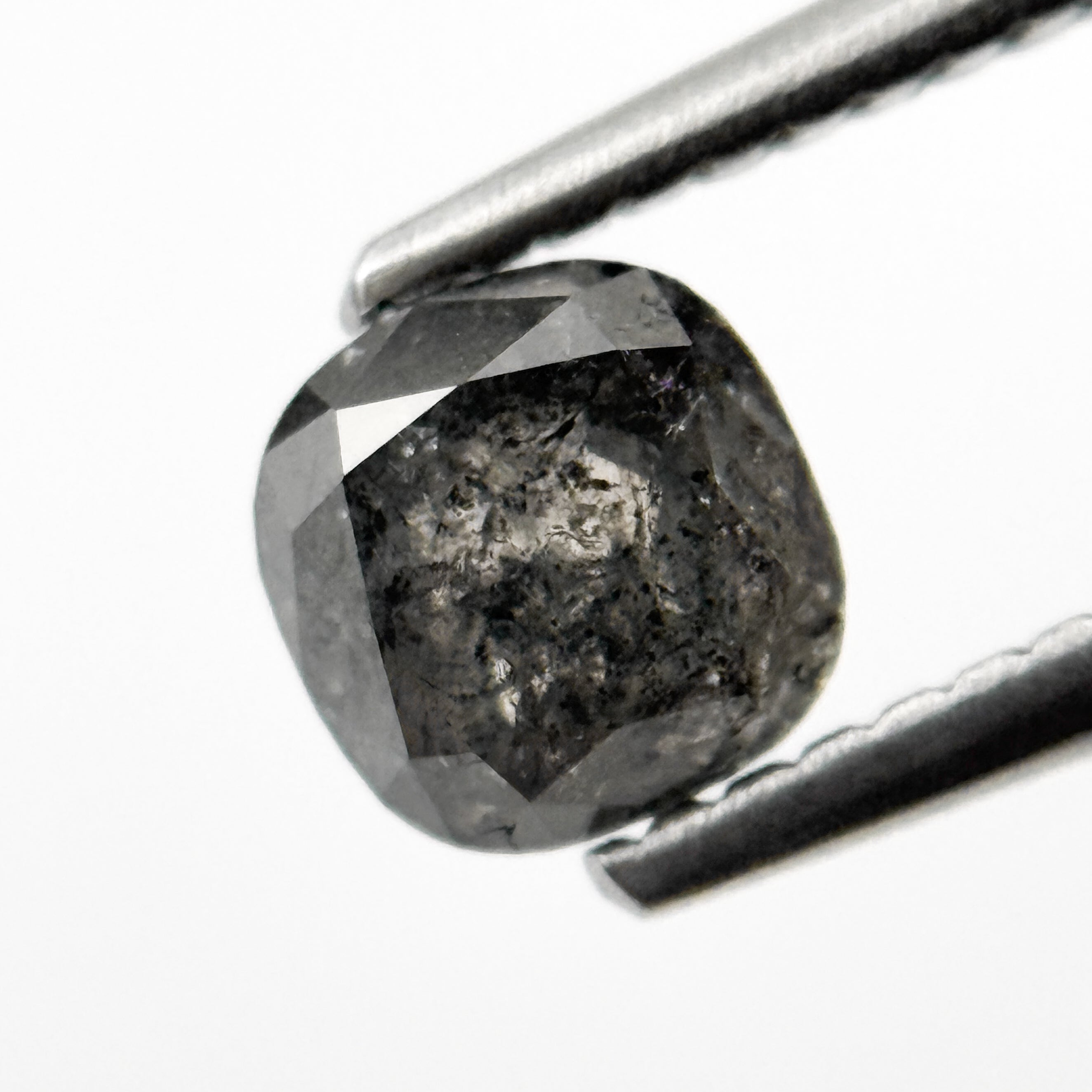 0.85 Ct Cushion Rose Cut Grey Natural Salt and Pepper Diamond