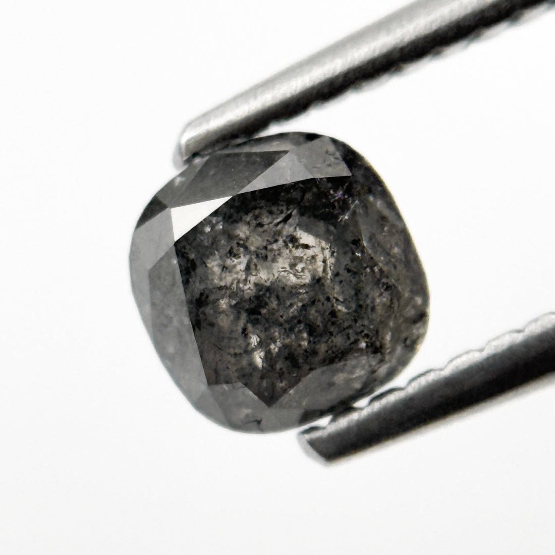 0.85 Ct Cushion Rose Cut Grey Natural Salt and Pepper Diamond