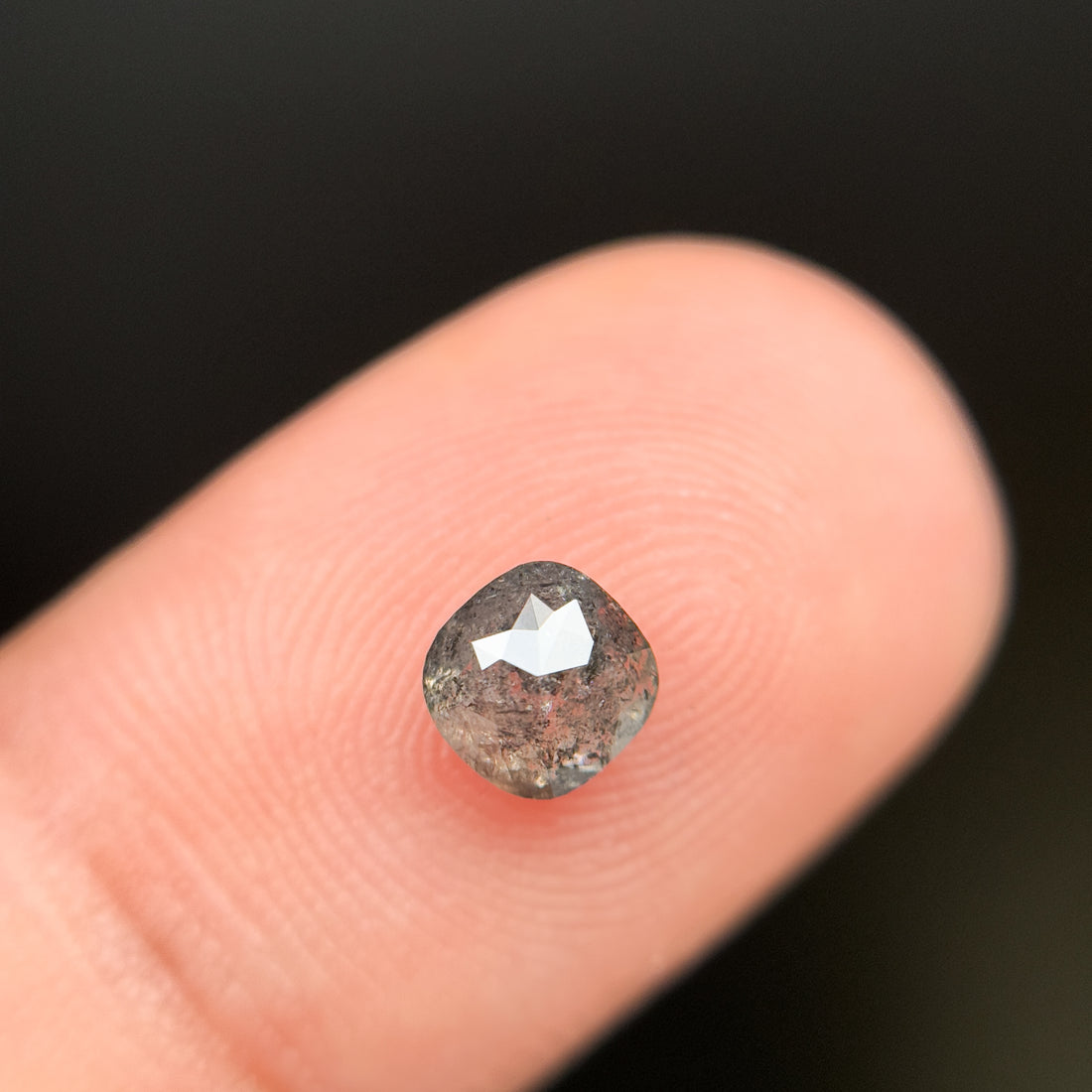 0.85 Ct Cushion Rose Cut Grey Natural Salt and Pepper Diamond