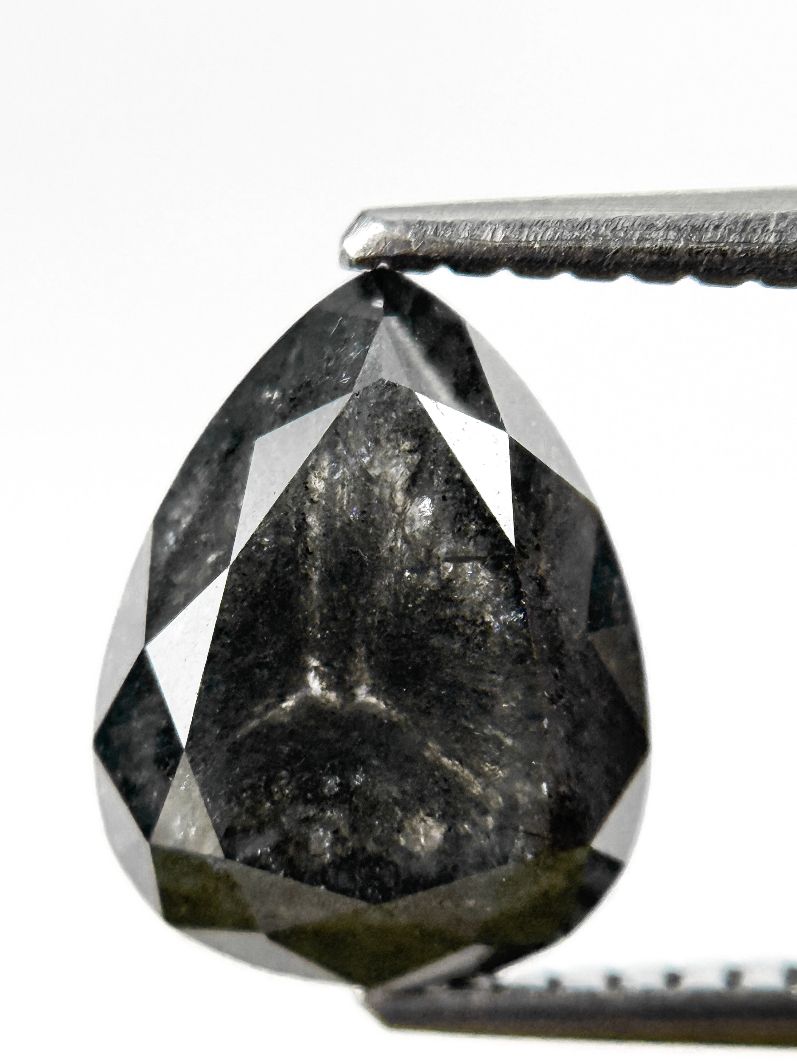 2.83 Ct Pear Rose Cut Grey Natural Salt and Pepper Diamond