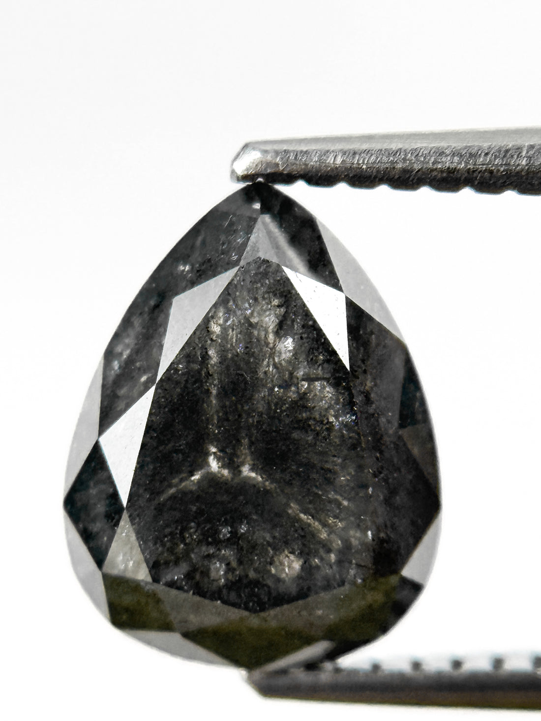 2.83 Ct Pear Rose Cut Grey Natural Salt and Pepper Diamond