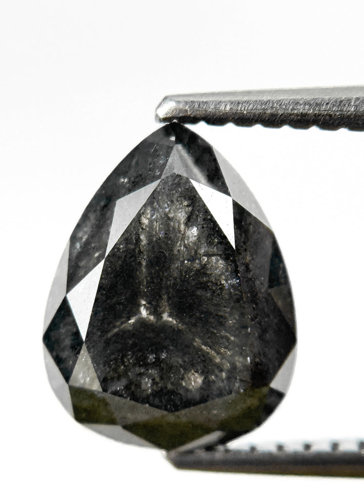 2.83 Ct Pear Rose Cut Grey Natural Salt and Pepper Diamond