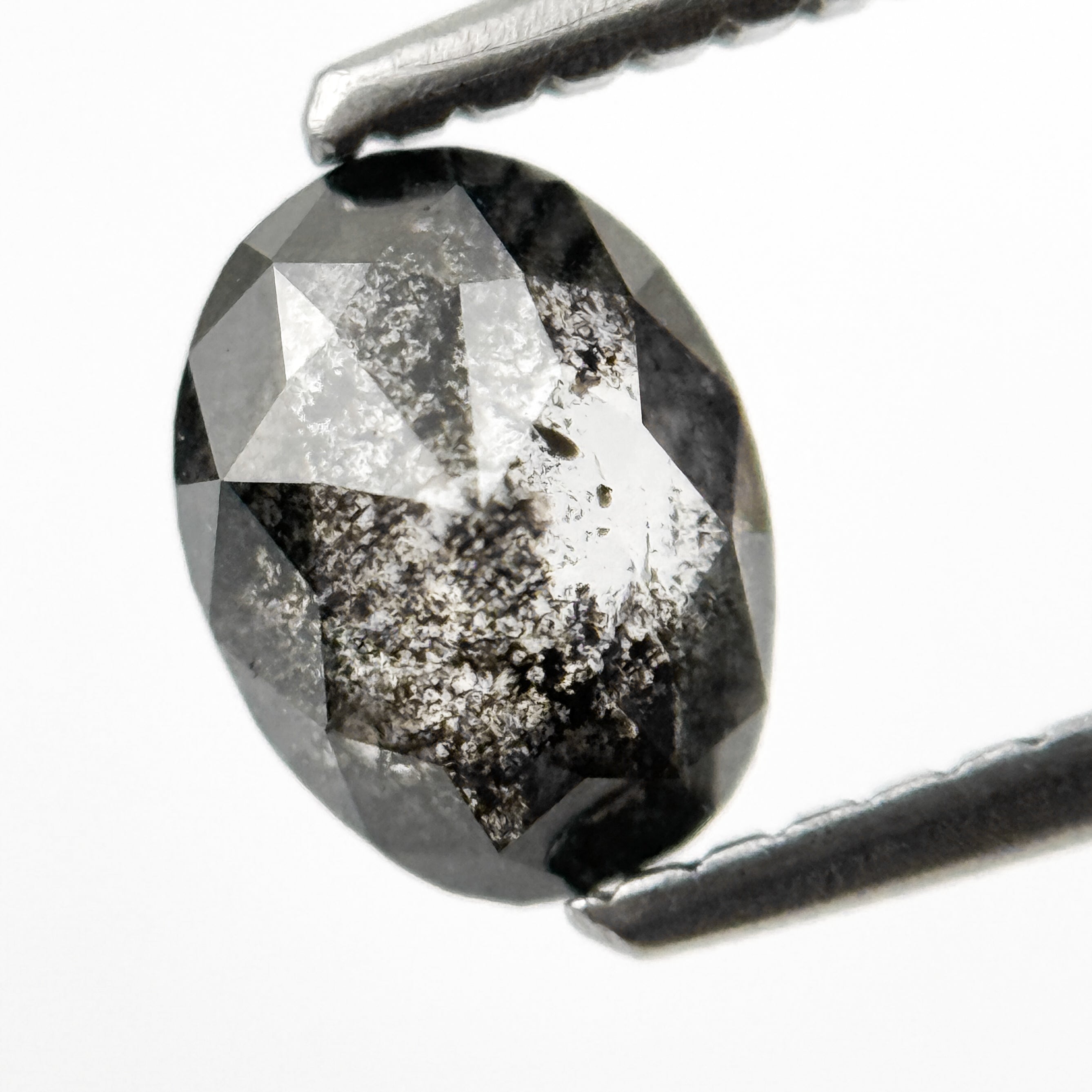 0.83 Ct Oval Rose Cut Grey Natural Salt and Pepper Diamond