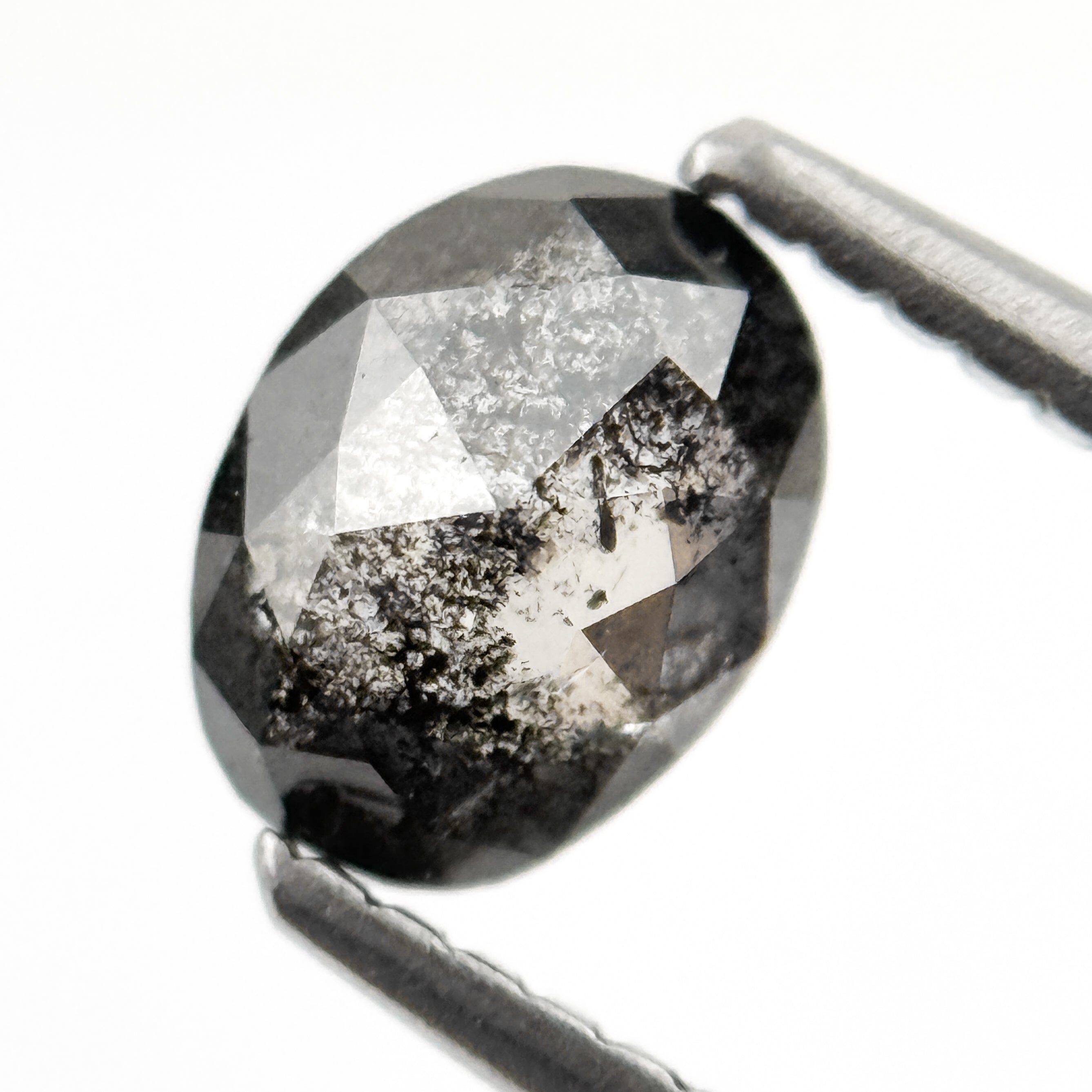 0.83 Ct Oval Rose Cut Grey Natural Salt and Pepper Diamond