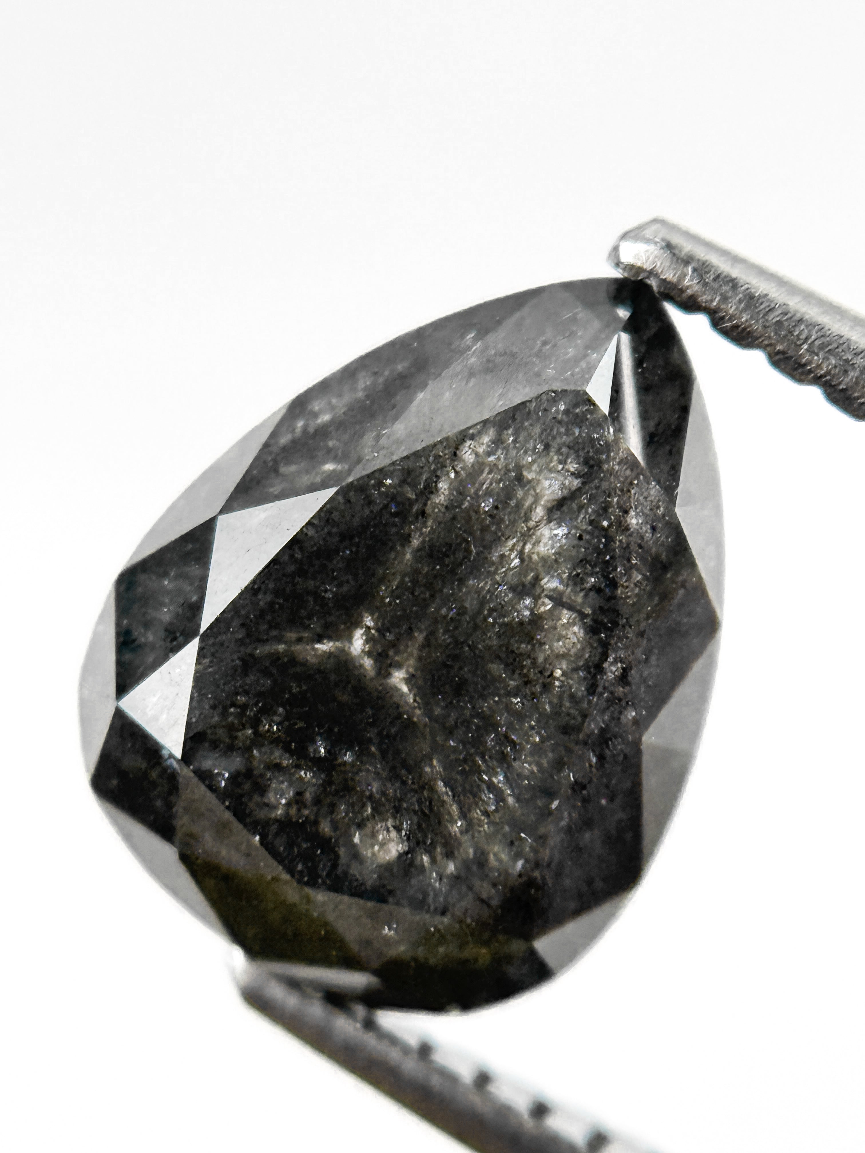 2.83 Ct Pear Rose Cut Grey Natural Salt and Pepper Diamond