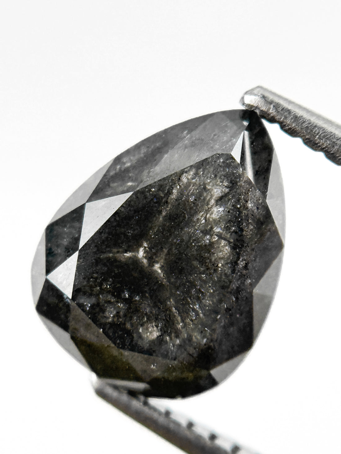 2.83 Ct Pear Rose Cut Grey Natural Salt and Pepper Diamond