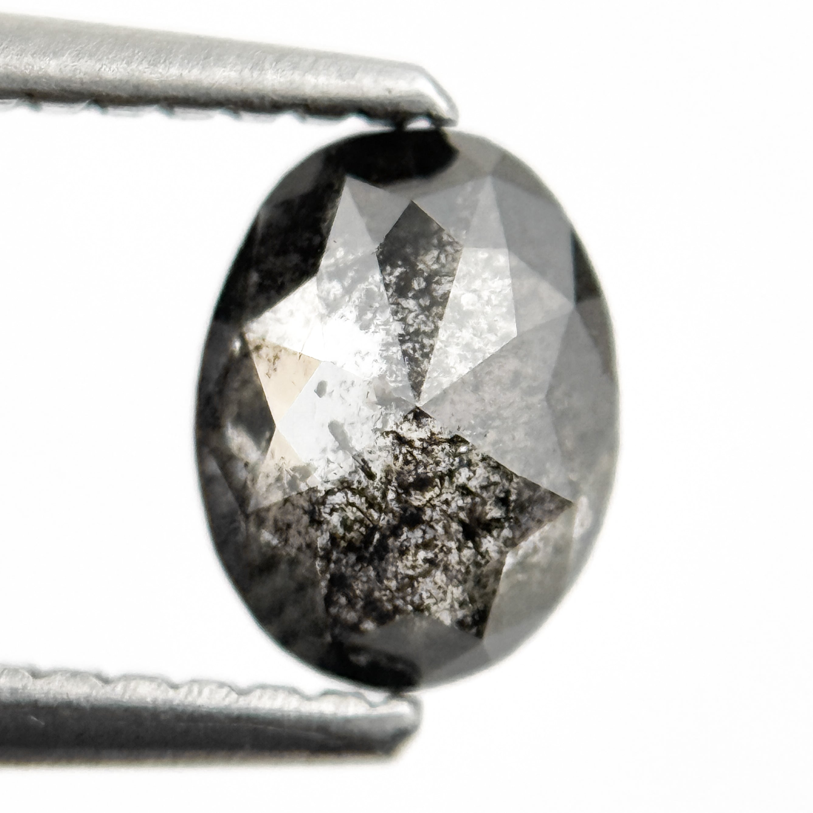 0.83 Ct Oval Rose Cut Grey Natural Salt and Pepper Diamond
