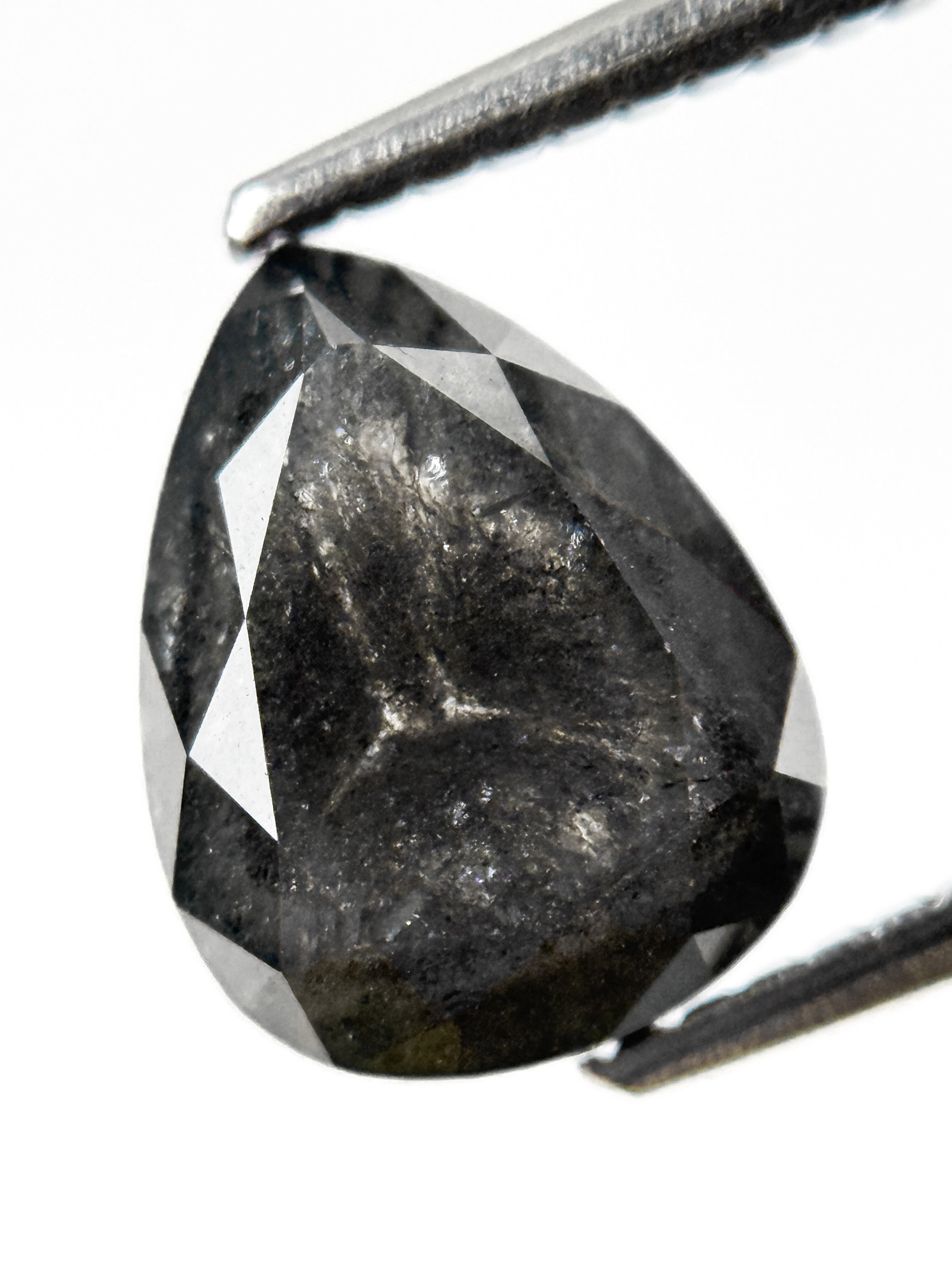 2.83 Ct Pear Rose Cut Grey Natural Salt and Pepper Diamond