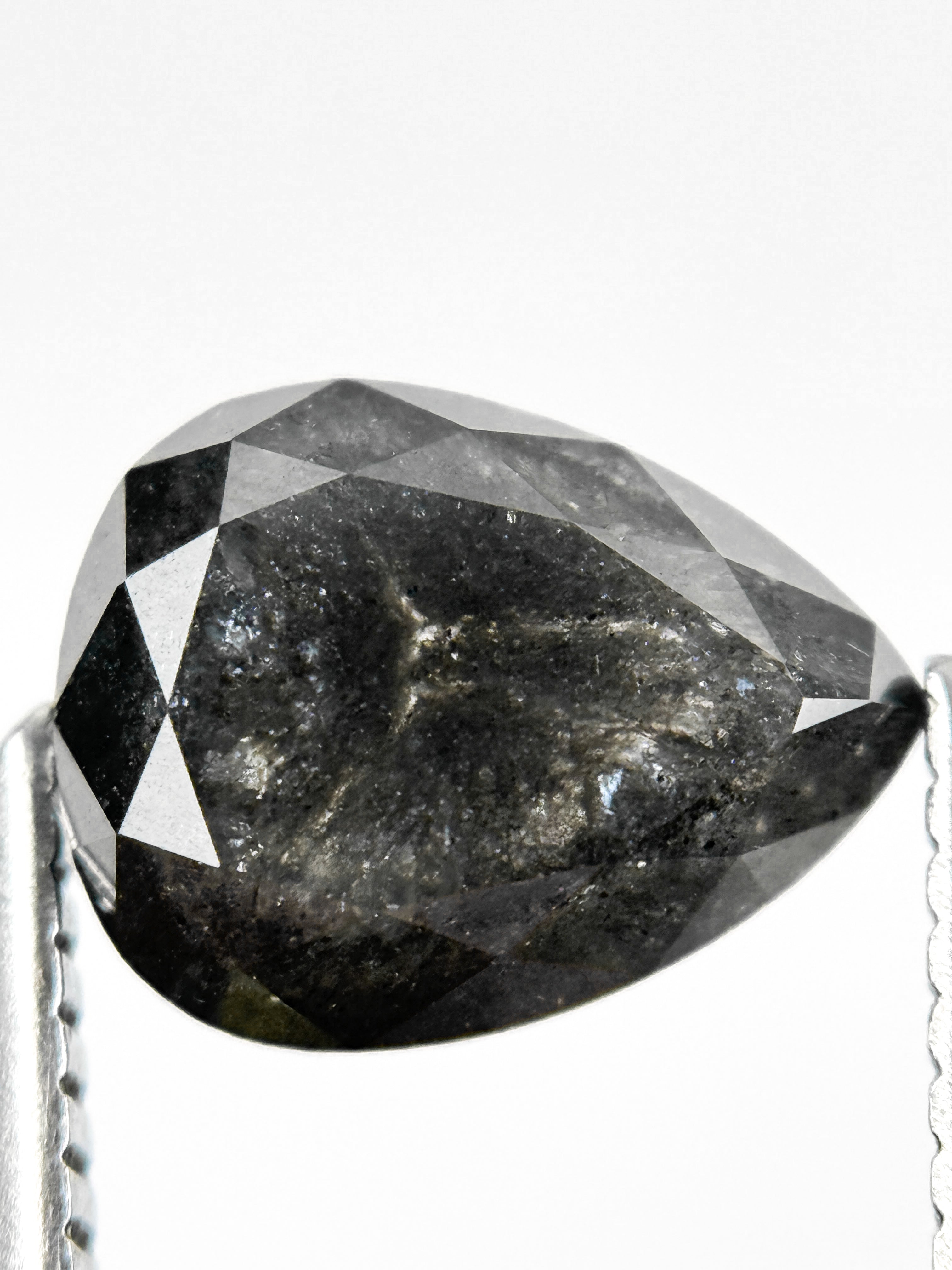 2.83 Ct Pear Rose Cut Grey Natural Salt and Pepper Diamond