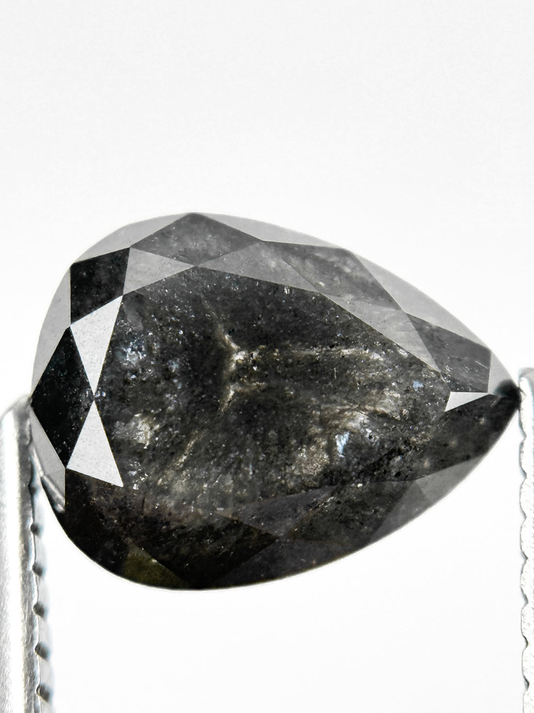 2.83 Ct Pear Rose Cut Grey Natural Salt and Pepper Diamond