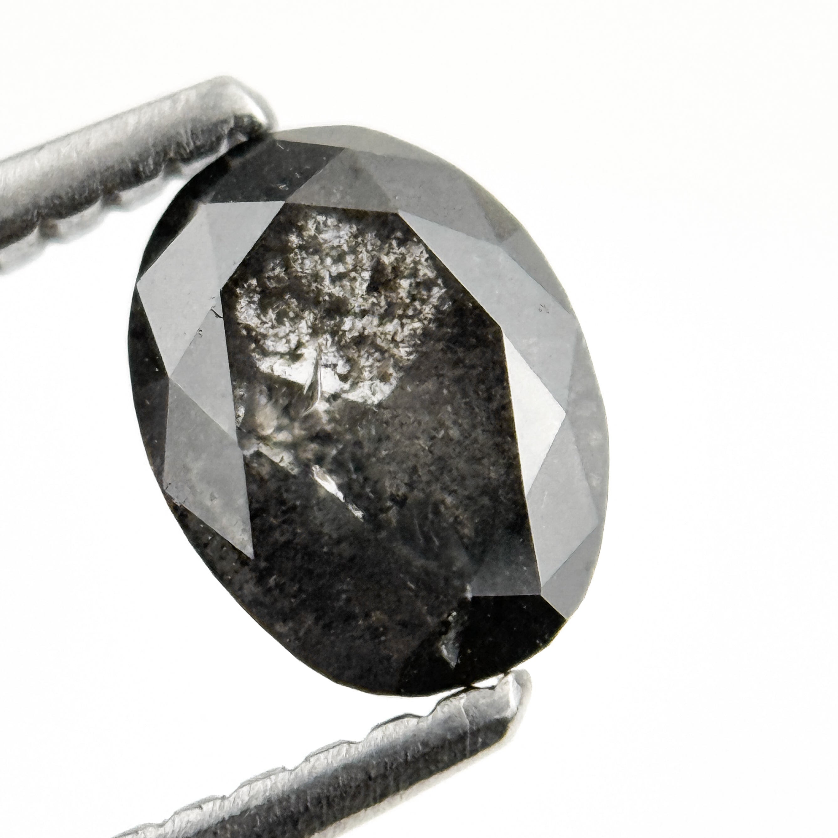 0.83 Ct Oval Rose Cut Grey Natural Salt and Pepper Diamond