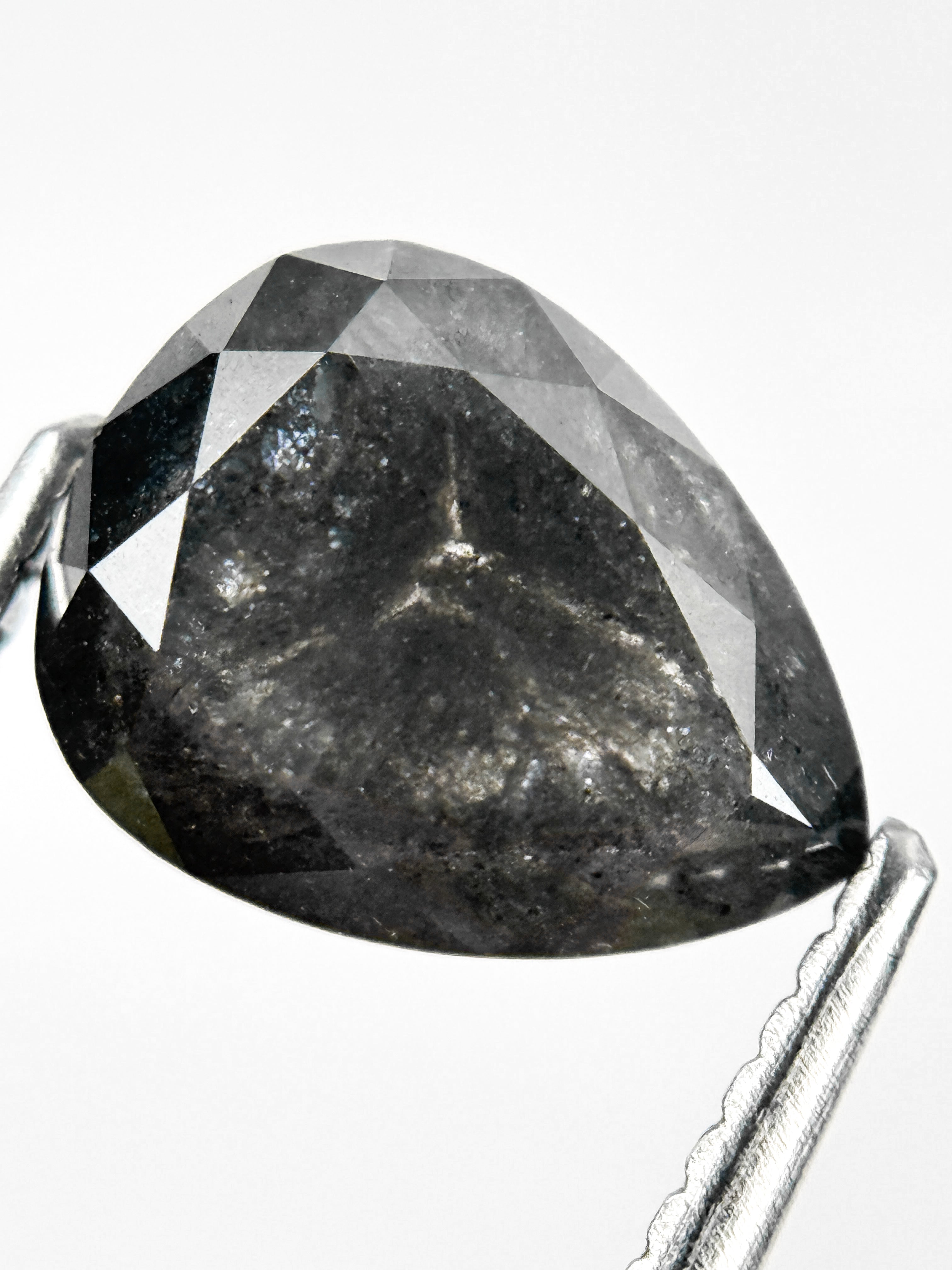 2.83 Ct Pear Rose Cut Grey Natural Salt and Pepper Diamond