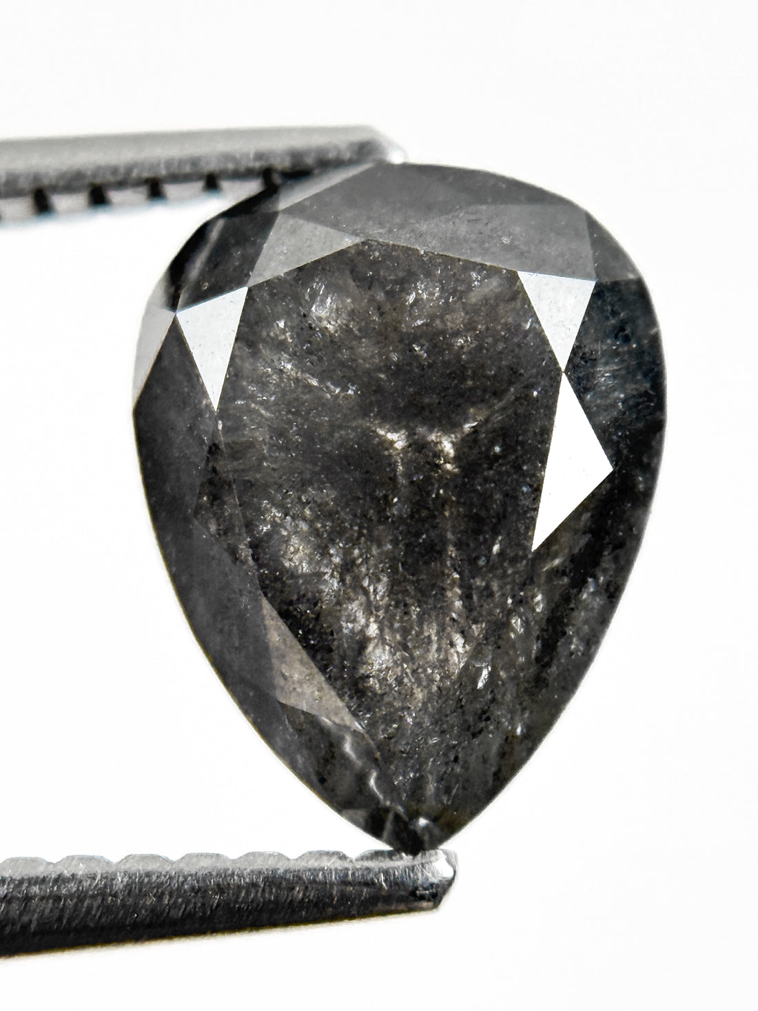 2.83 Ct Pear Rose Cut Grey Natural Salt and Pepper Diamond