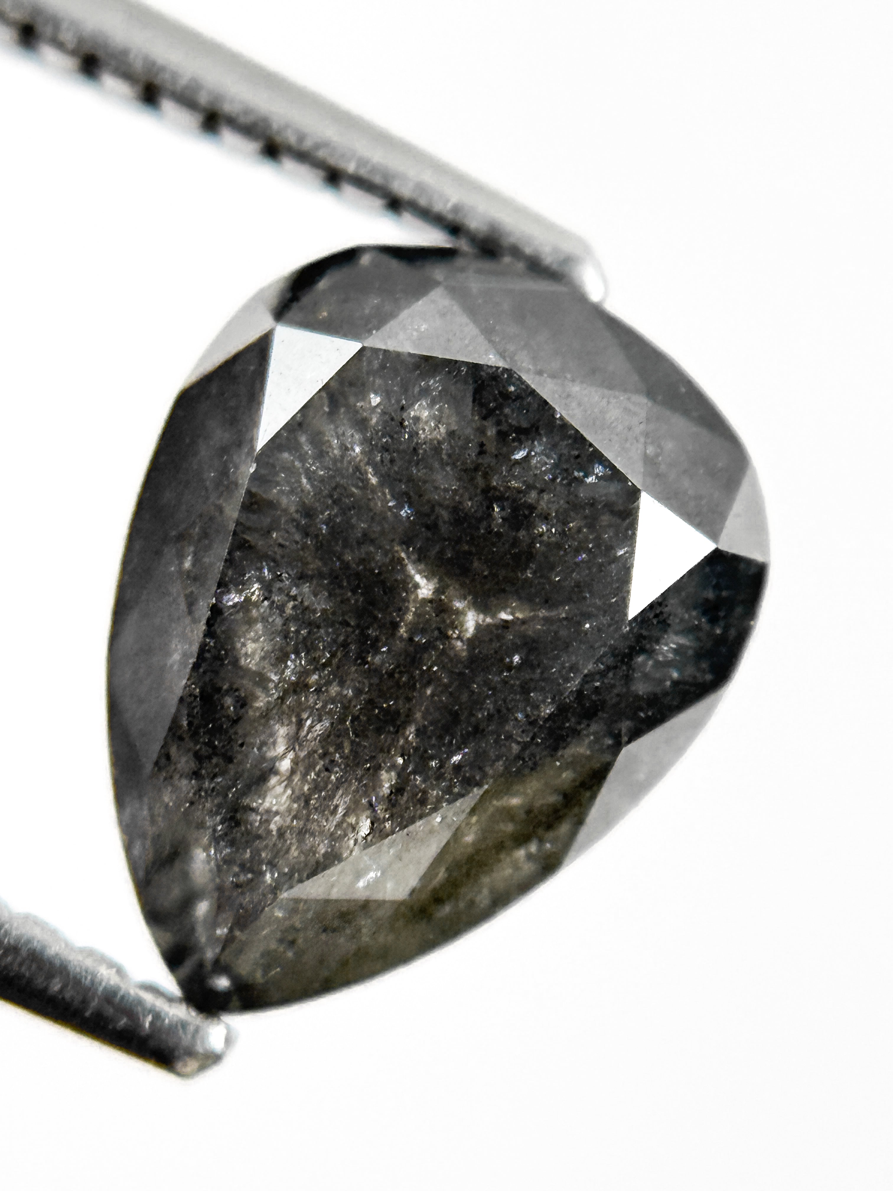 2.83 Ct Pear Rose Cut Grey Natural Salt and Pepper Diamond