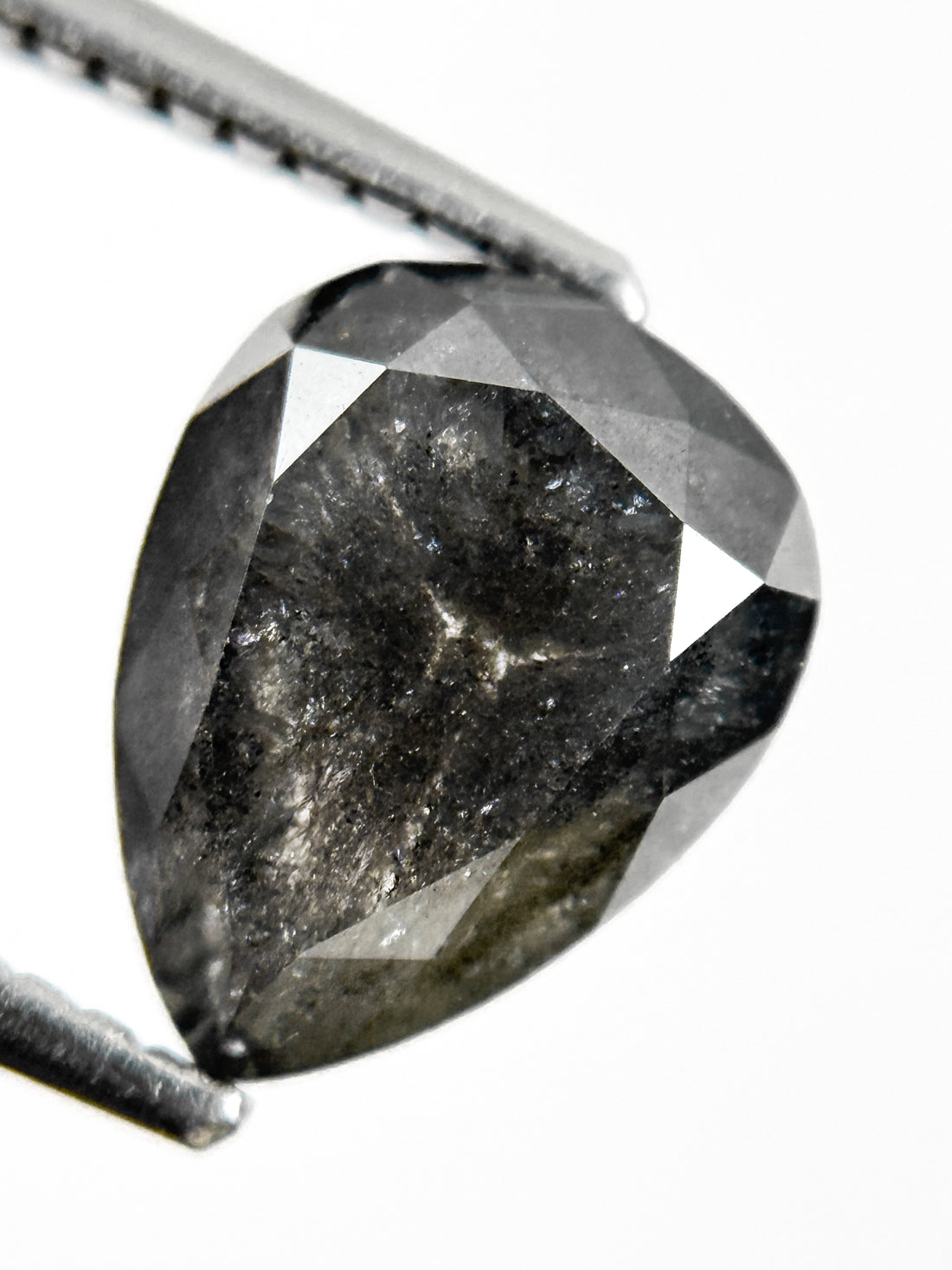 2.83 Ct Pear Rose Cut Grey Natural Salt and Pepper Diamond