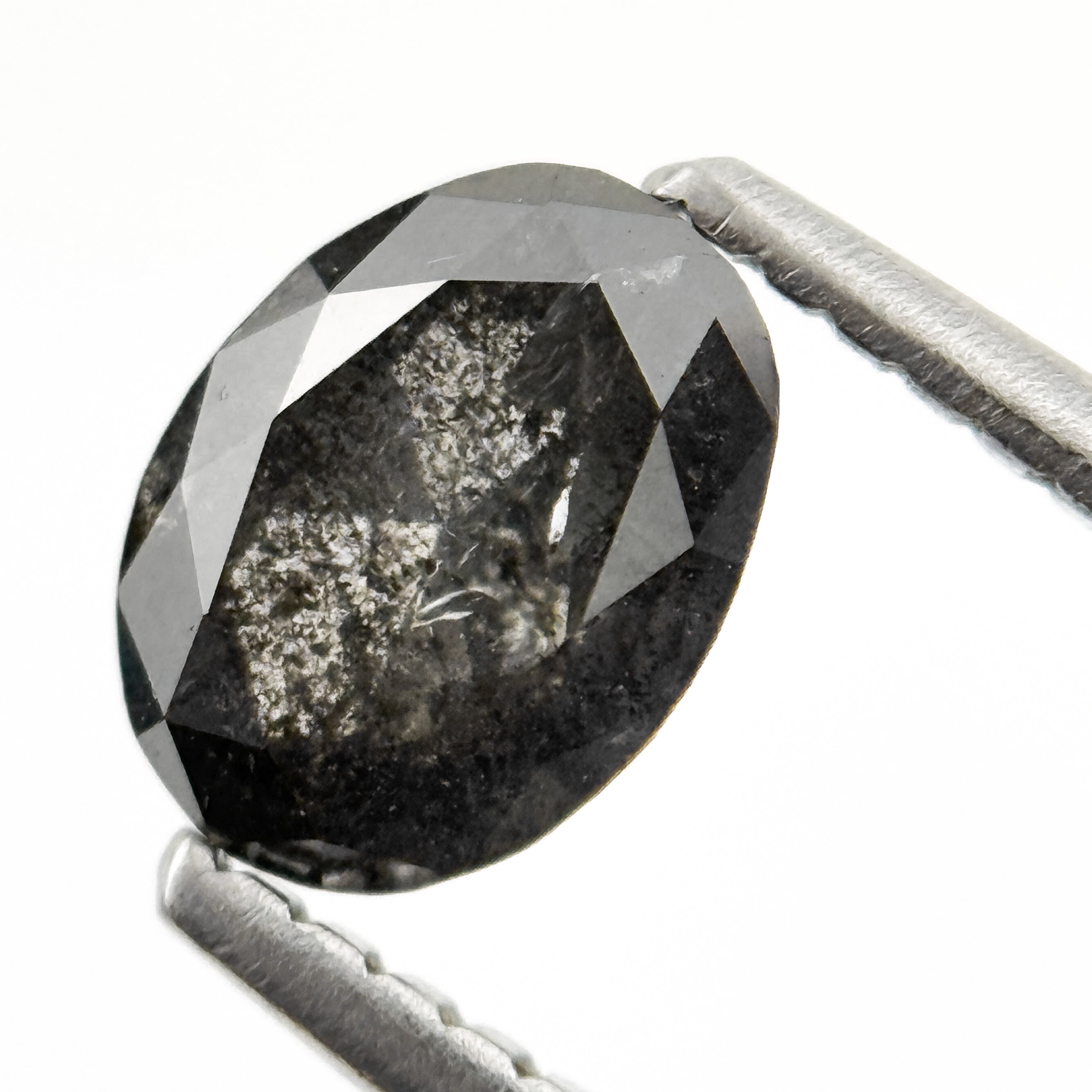0.83 Ct Oval Rose Cut Grey Natural Salt and Pepper Diamond