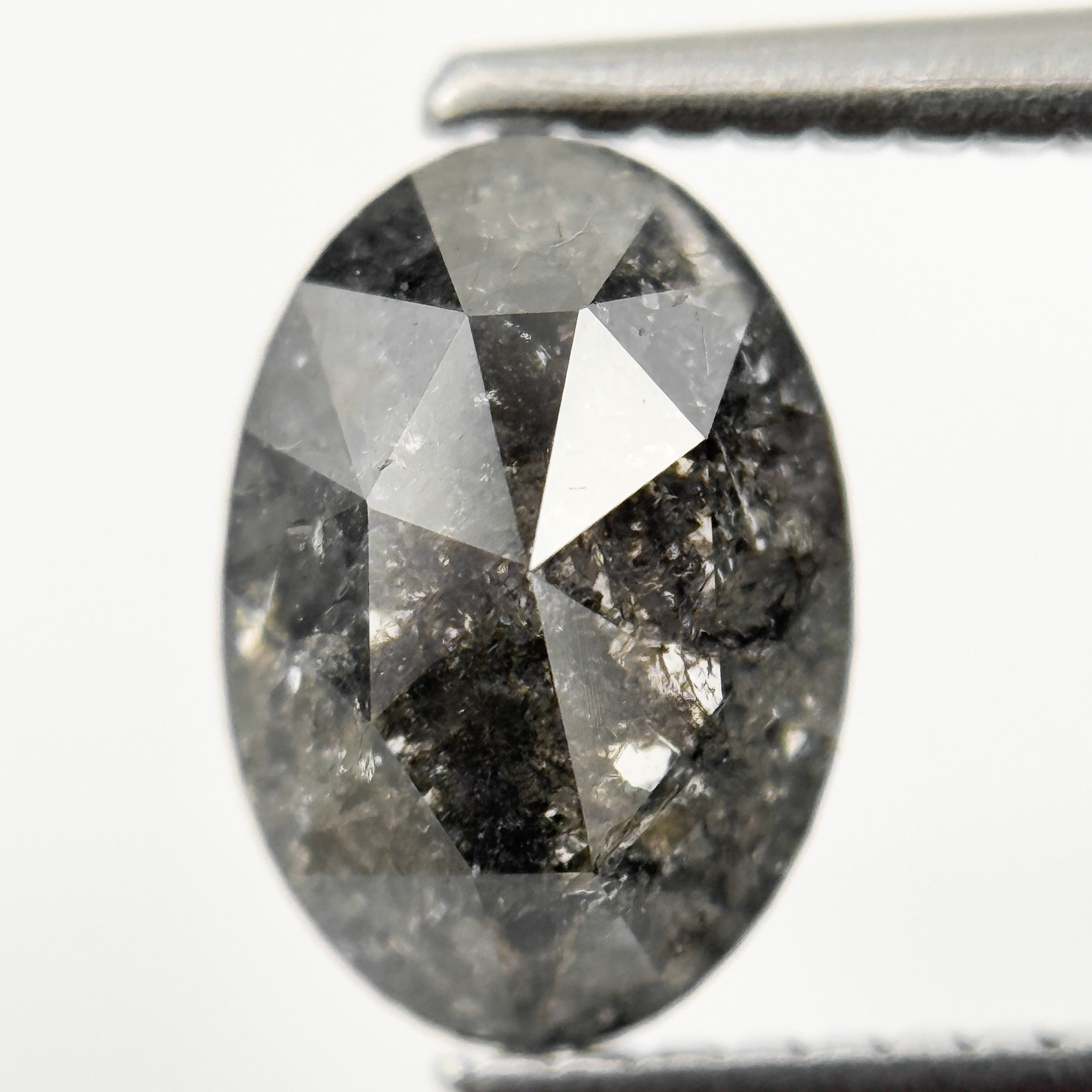 1.77 Ct Oval Rose Cut Grey Natural Minimalist Salt and pepper Diamond