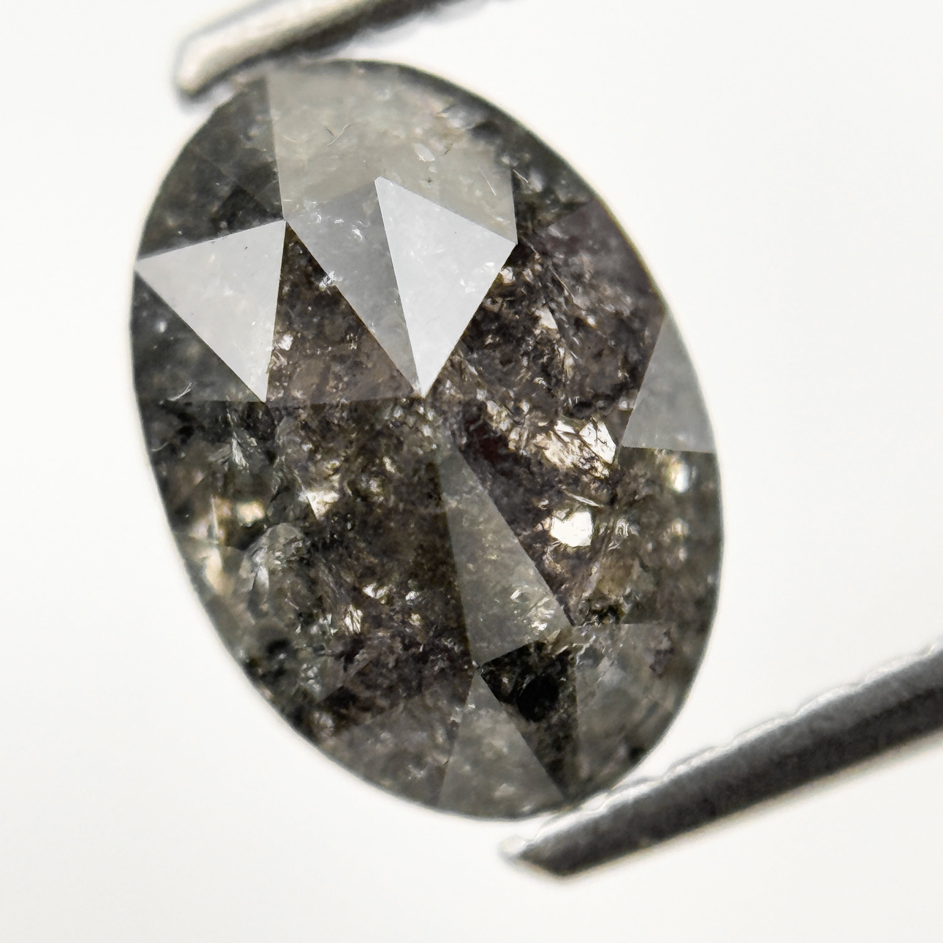 1.77 Ct Oval Rose Cut Grey Natural Minimalist Salt and pepper Diamond