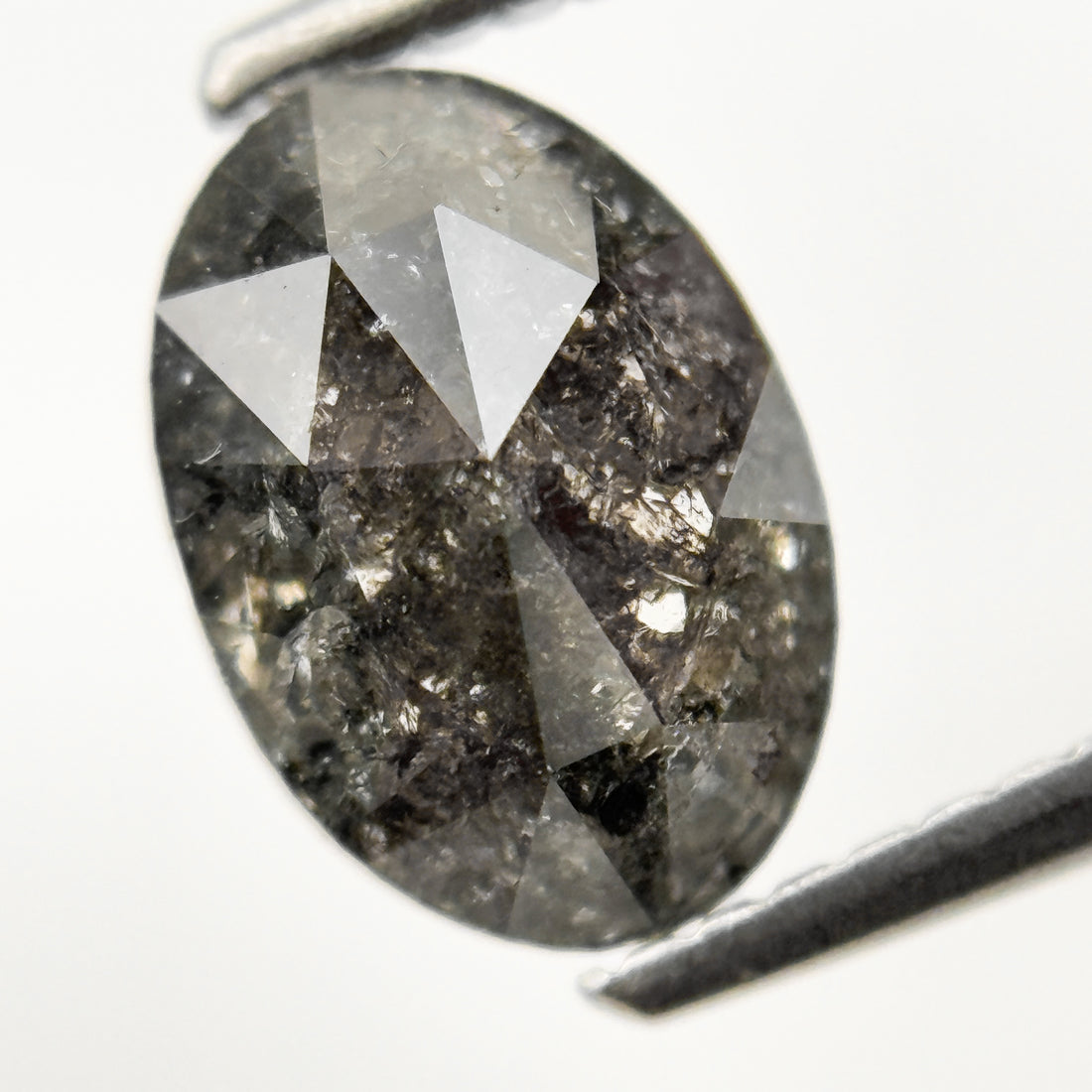 1.39 Ct Oval Rose Cut Grey Natural Minimalist Salt and pepper Diamond