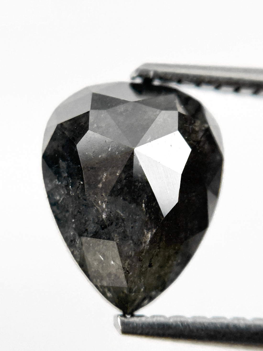 2.83 Ct Pear Rose Cut Grey Natural Salt and Pepper Diamond