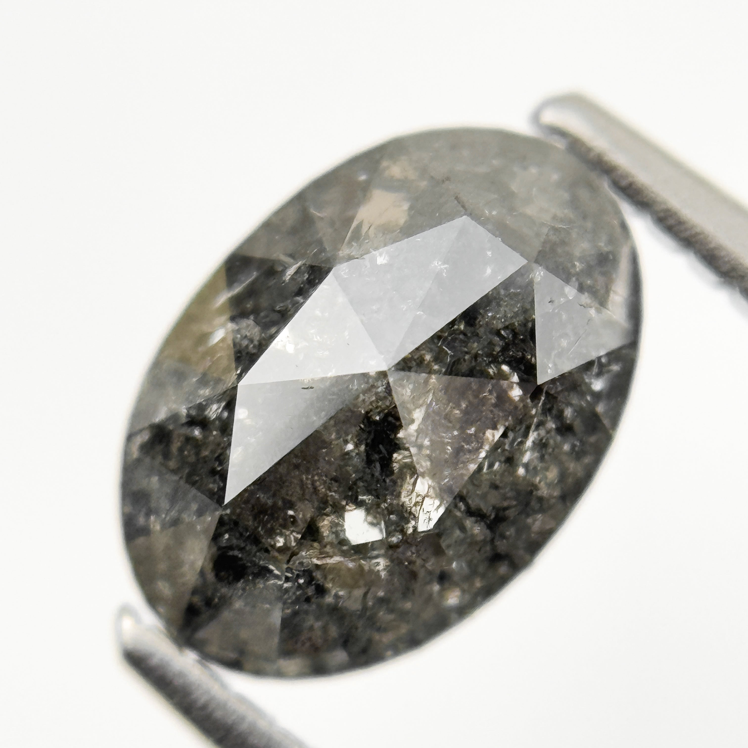 1.77 Ct Oval Rose Cut Grey Natural Minimalist Salt and pepper Diamond