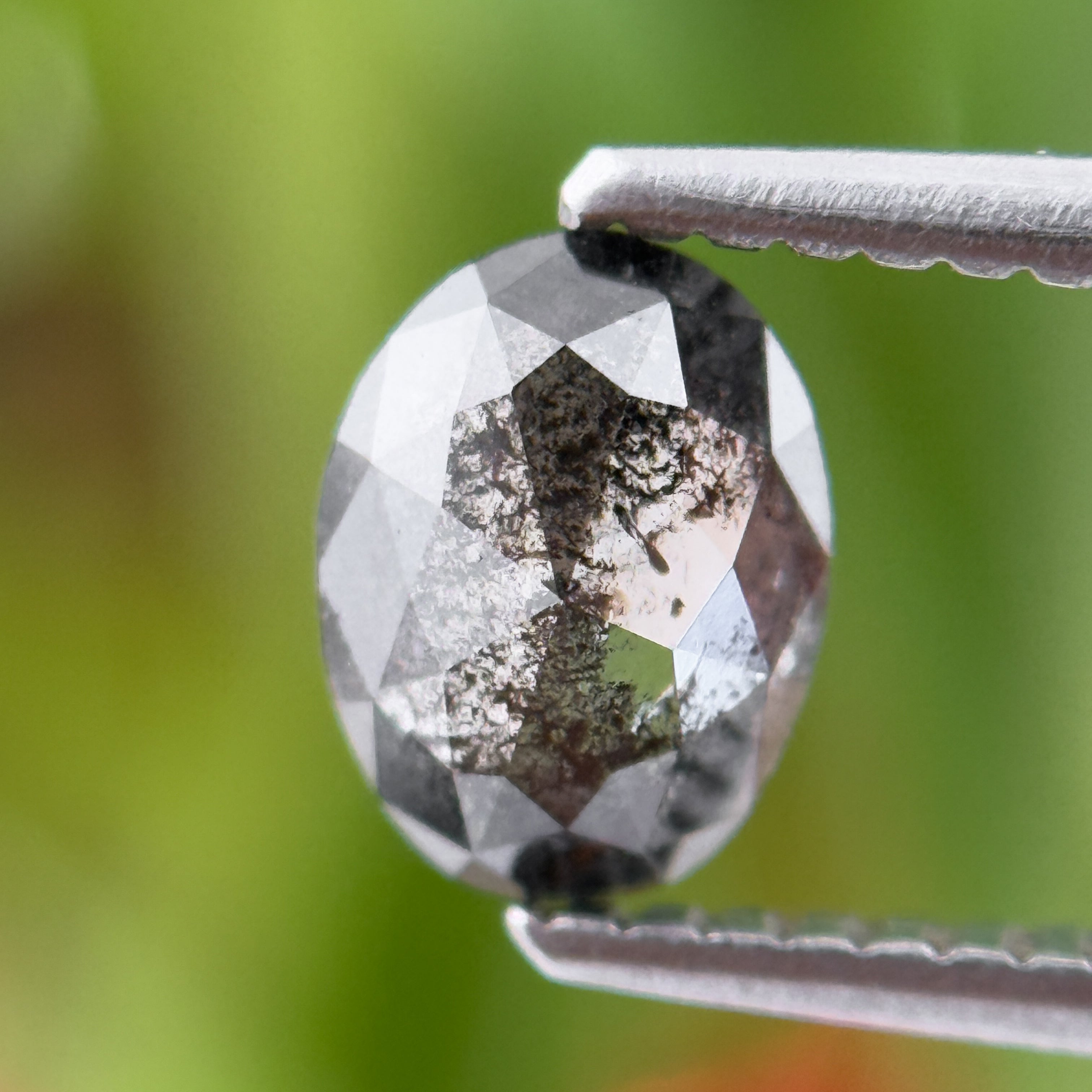 0.83 Ct Oval Rose Cut Grey Natural Salt and Pepper Diamond