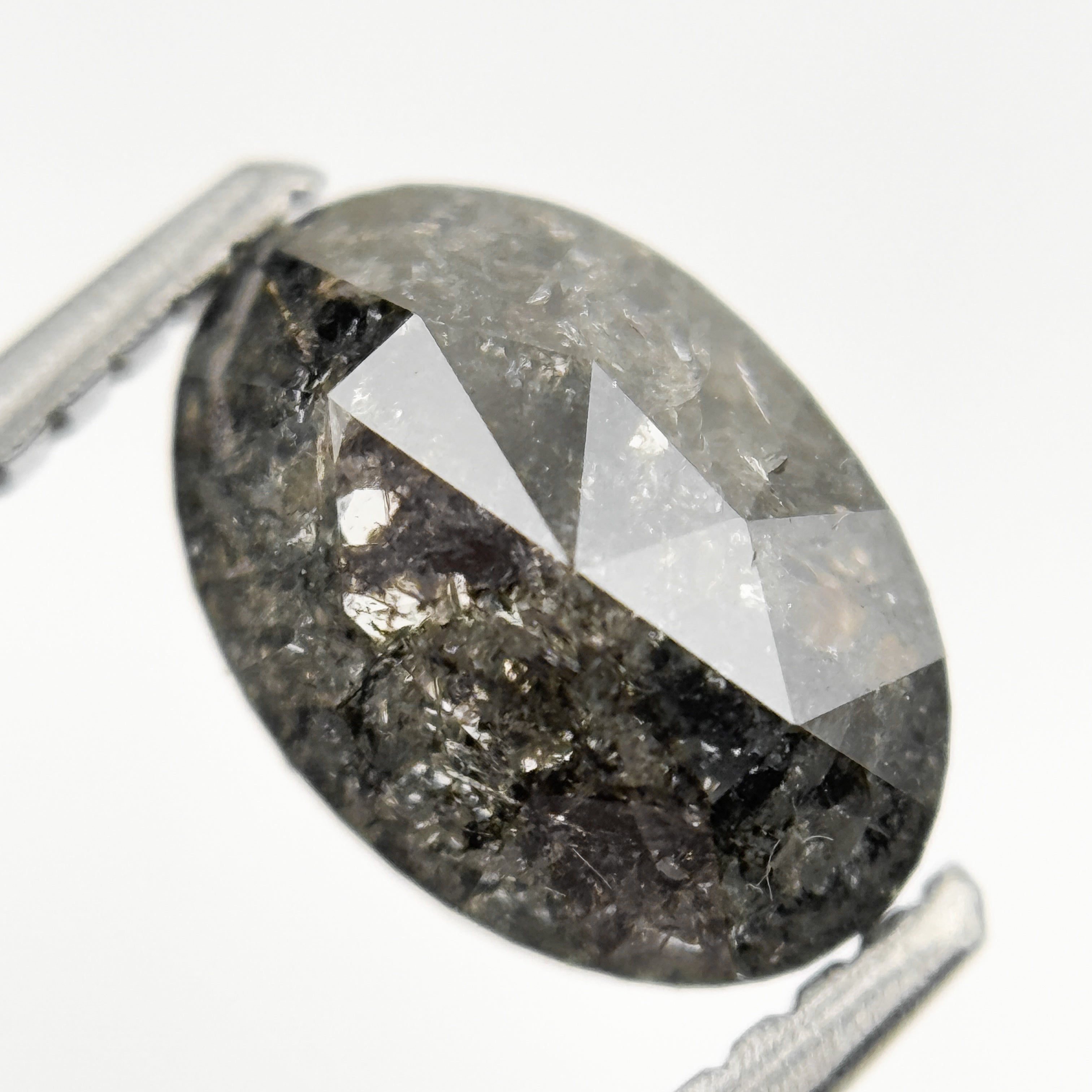 1.39 Ct Oval Rose Cut Grey Natural Minimalist Salt and pepper Diamond
