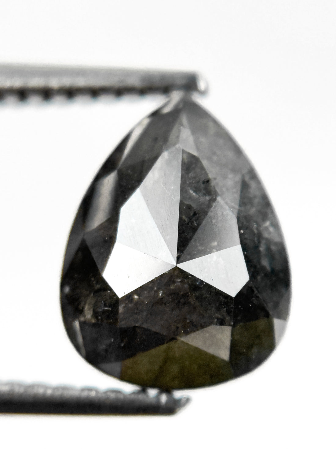 2.83 Ct Pear Rose Cut Grey Natural Salt and Pepper Diamond