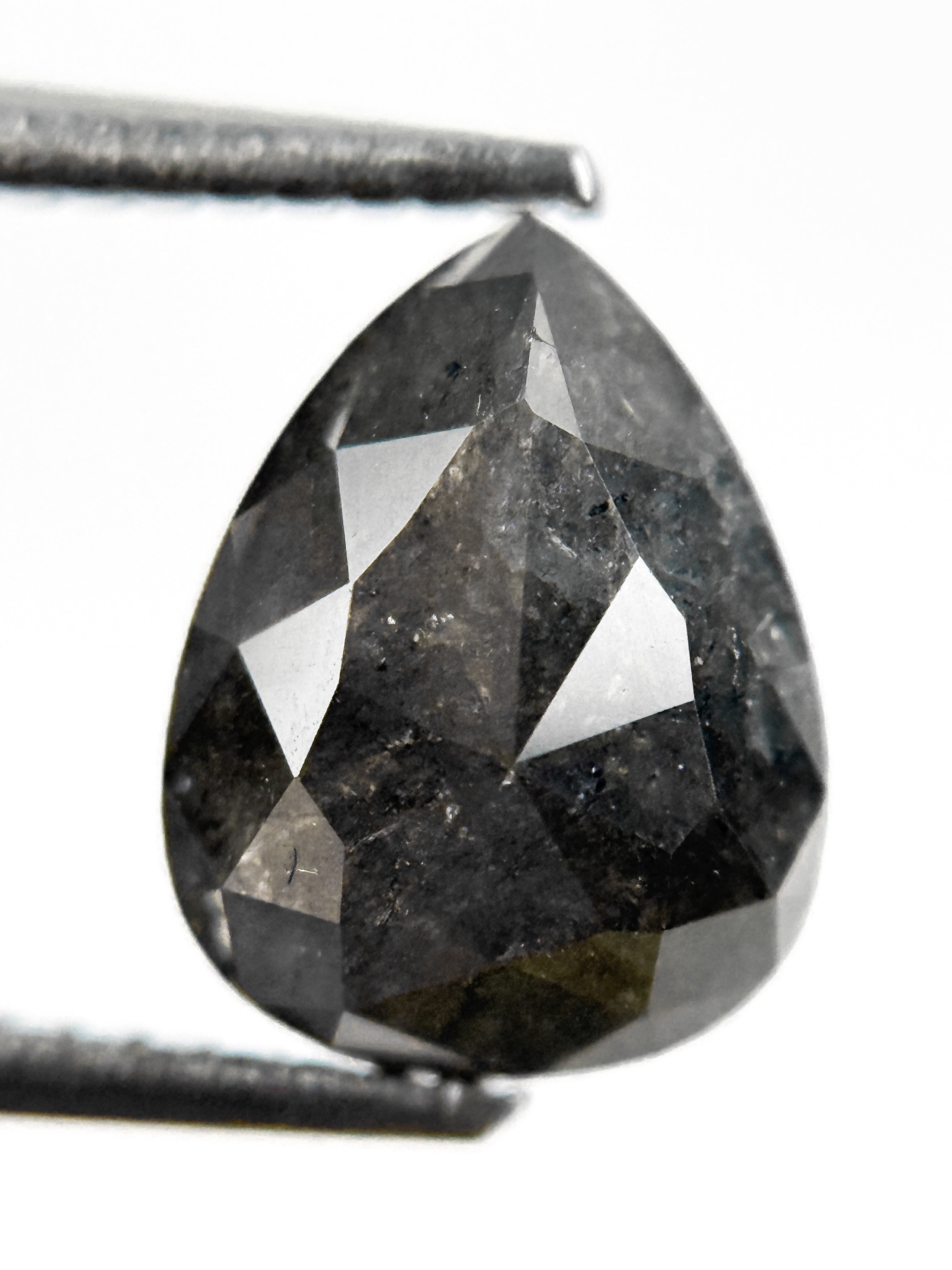 2.83 Ct Pear Rose Cut Grey Natural Salt and Pepper Diamond
