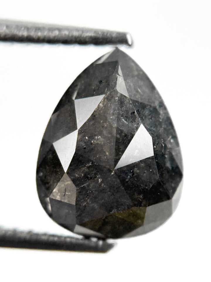 2.83 Ct Pear Rose Cut Grey Natural Salt and Pepper Diamond