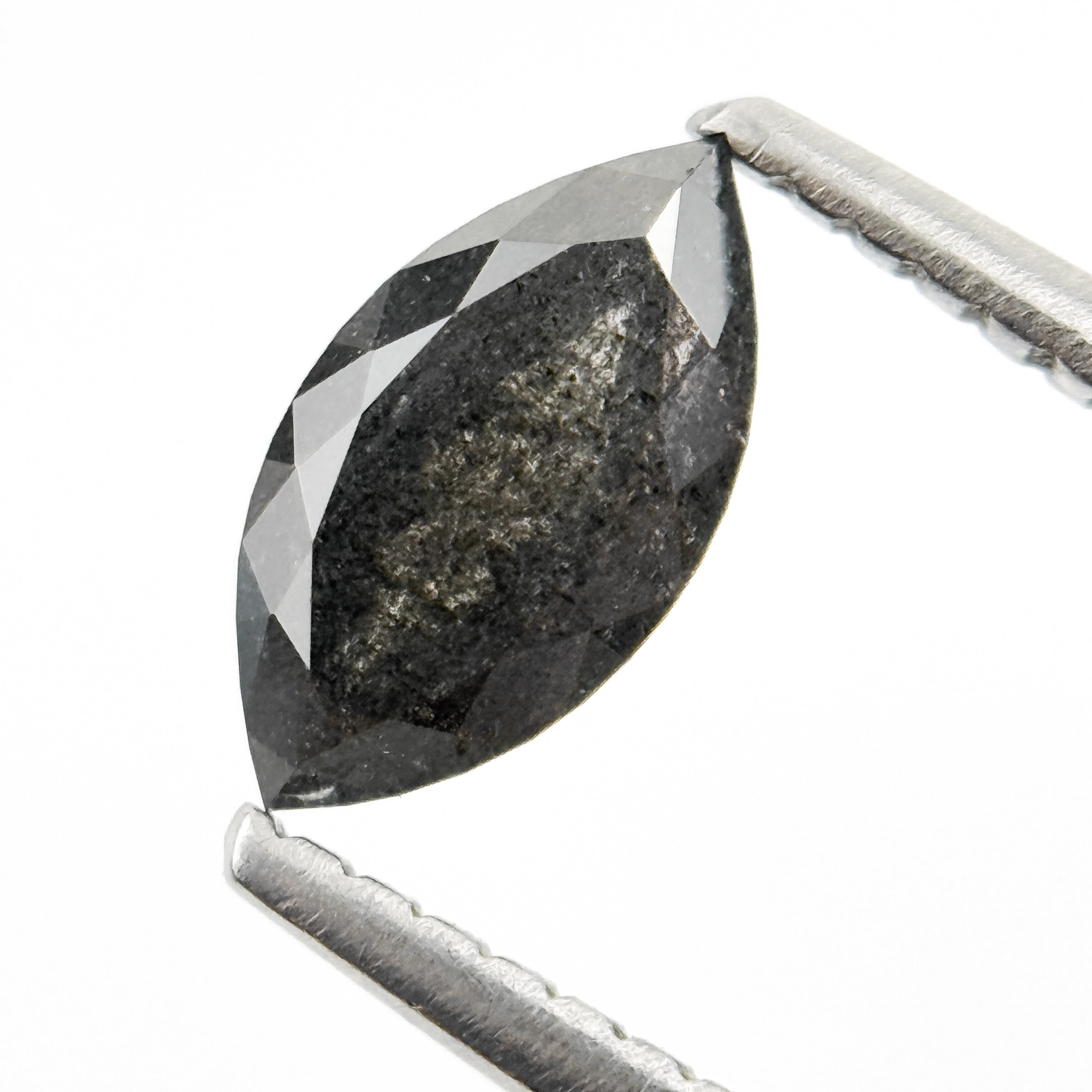 0.82 Ct Marquise Rose Cut Grey Natural Salt and Pepper Diamond