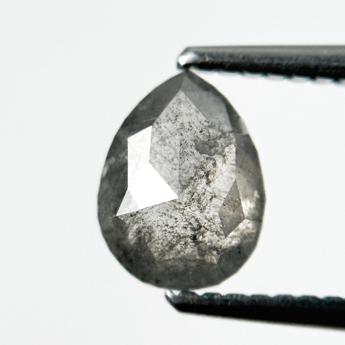 0.93 Ct Pear Rose Cut Grey Natural Inclusion Galaxy Diamond