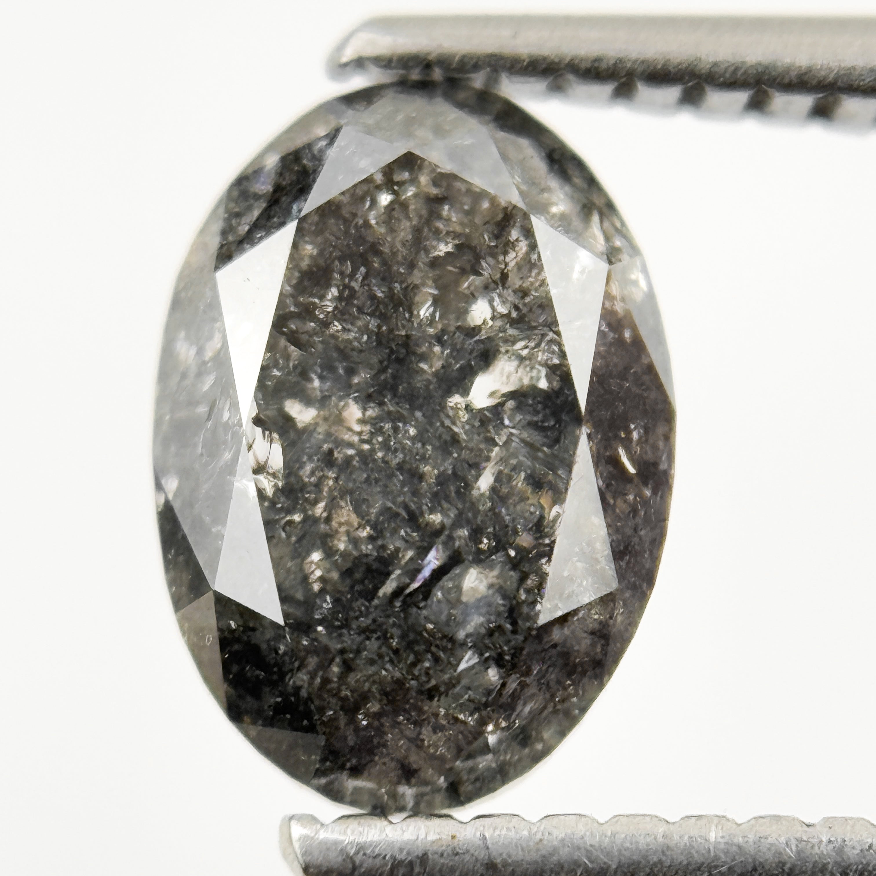 1.39 Ct Oval Rose Cut Grey Natural Minimalist Salt and pepper Diamond