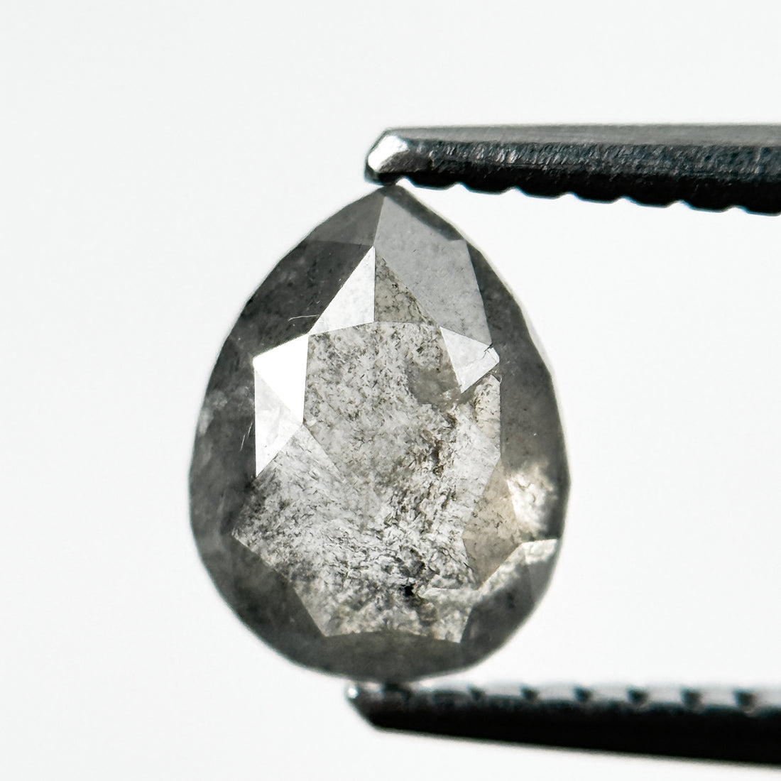 0.93 Ct Pear Rose Cut Grey Natural Inclusion Galaxy Diamond