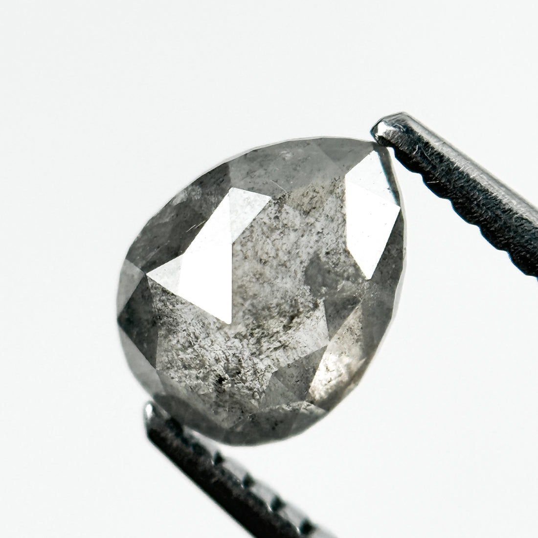0.93 Ct Pear Rose Cut Grey Natural Salt and Pepper Diamond