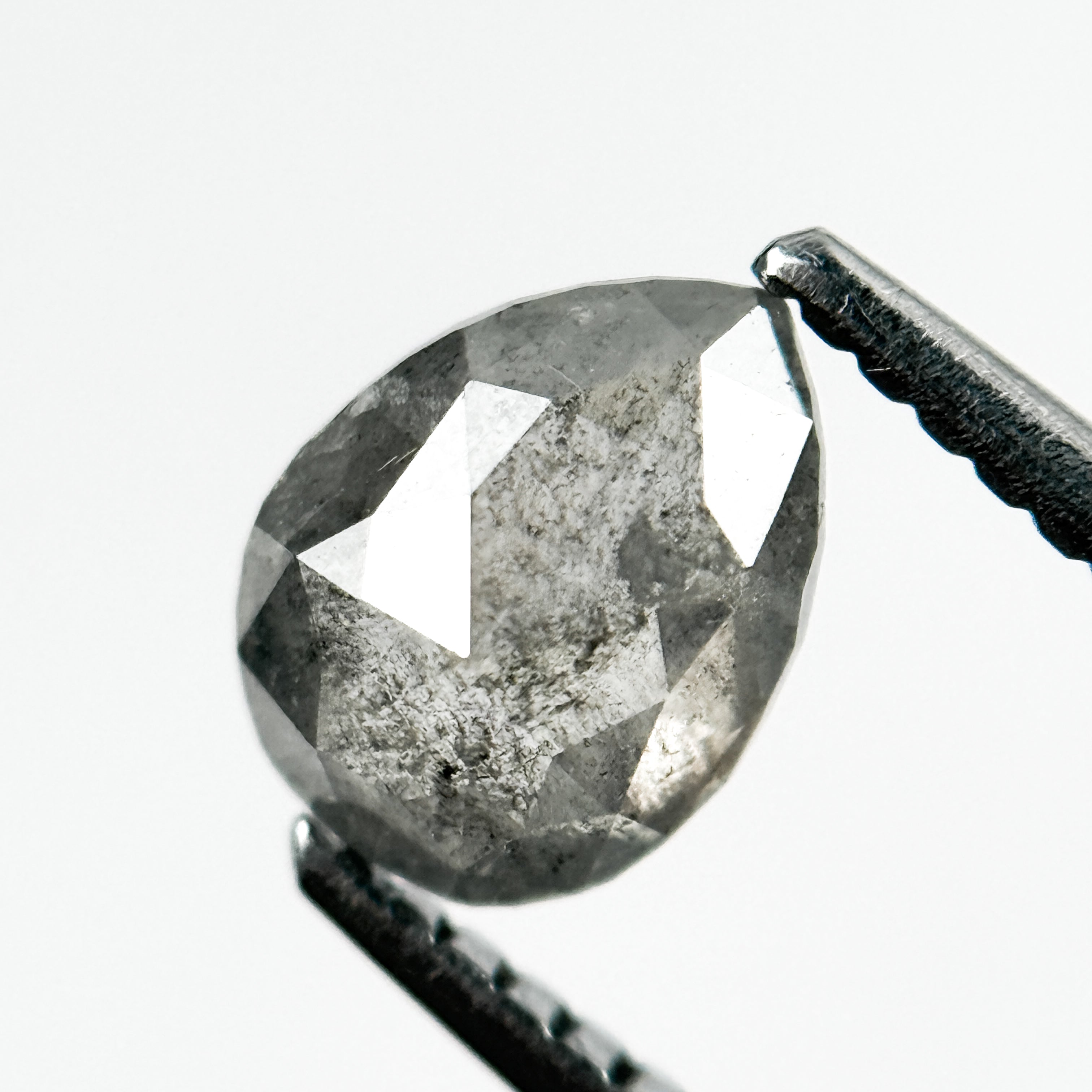 0.93 Ct Pear Rose Cut Grey Natural Inclusion Galaxy Diamond