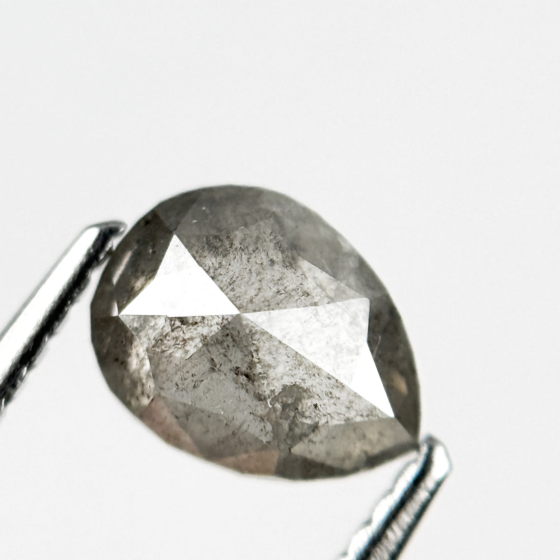 0.93 Ct Pear Rose Cut Grey Natural Inclusion Galaxy Diamond
