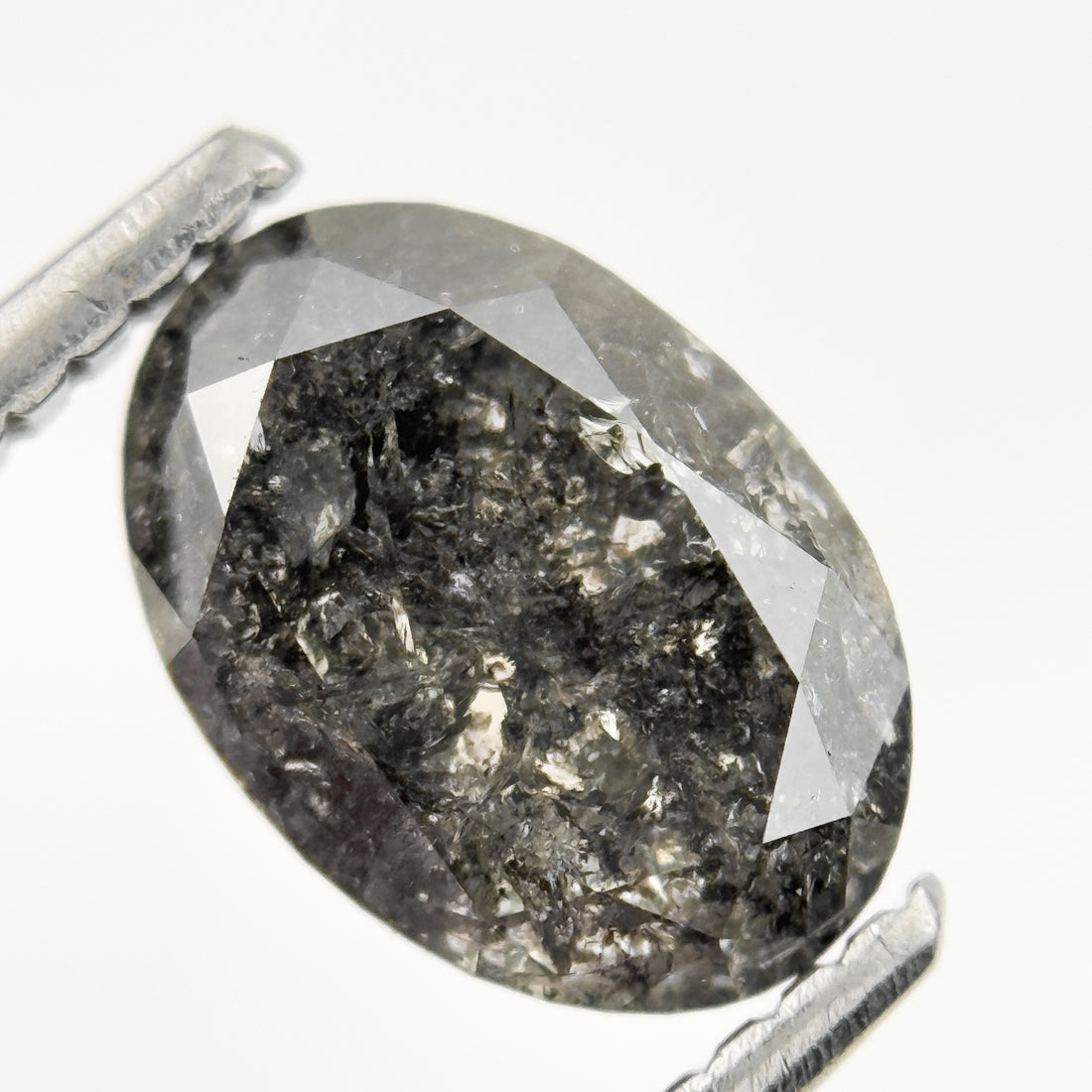 1.77 Ct Oval Rose Cut Grey Natural Minimalist Salt and pepper Diamond