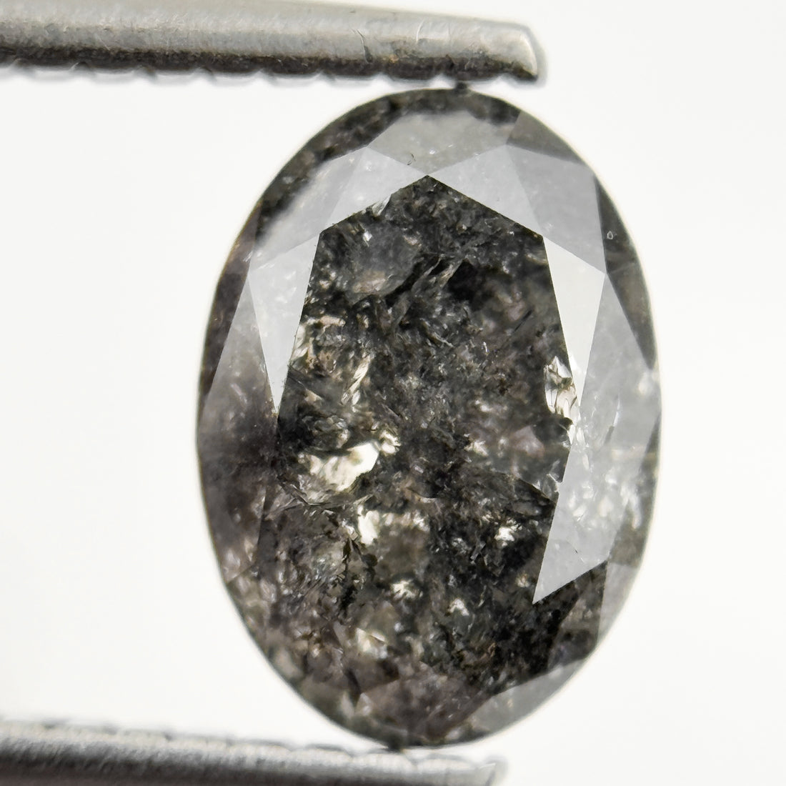 1.77 Ct Oval Rose Cut Grey Natural Minimalist Salt and pepper Diamond