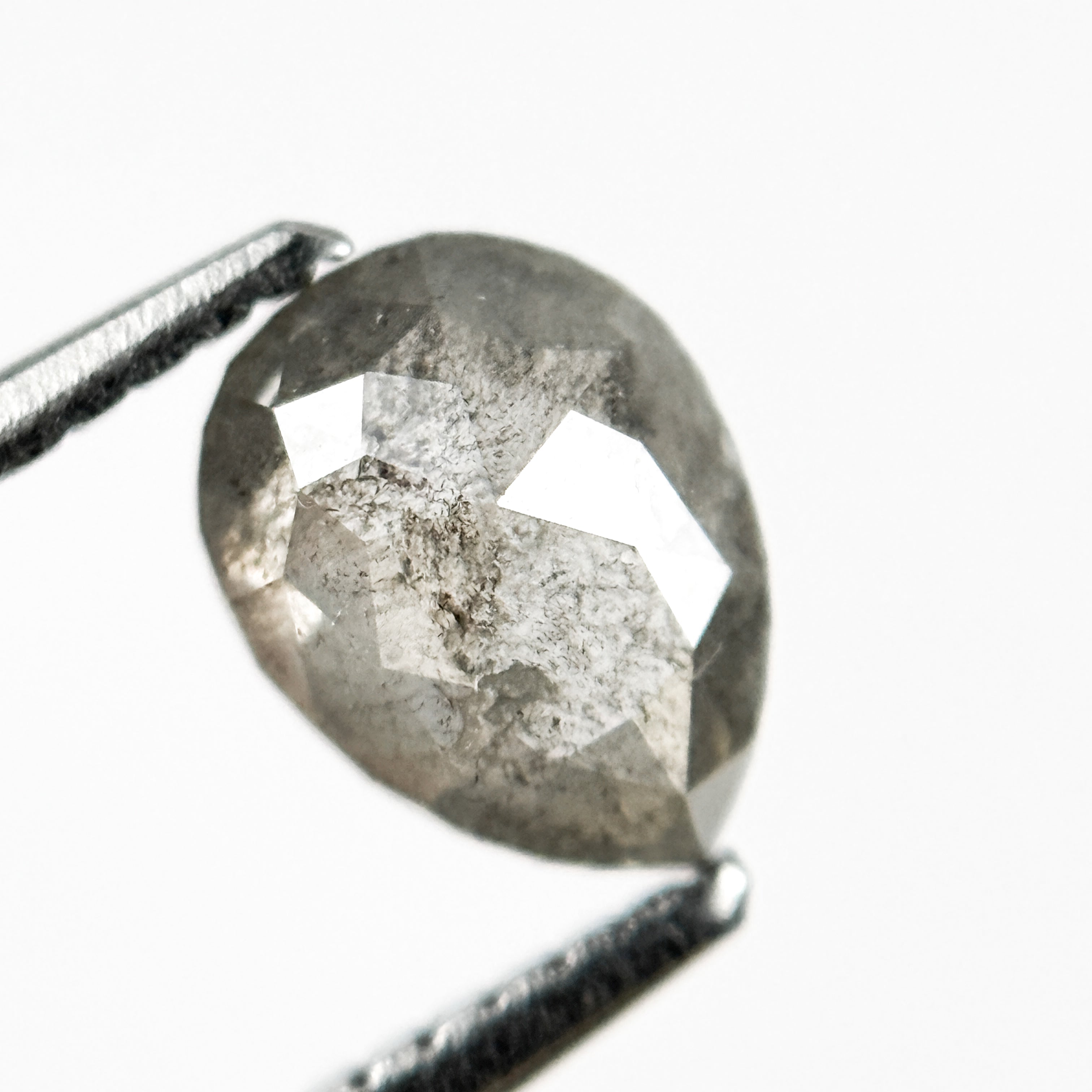 0.93 Ct Pear Rose Cut Grey Natural Inclusion Galaxy Diamond