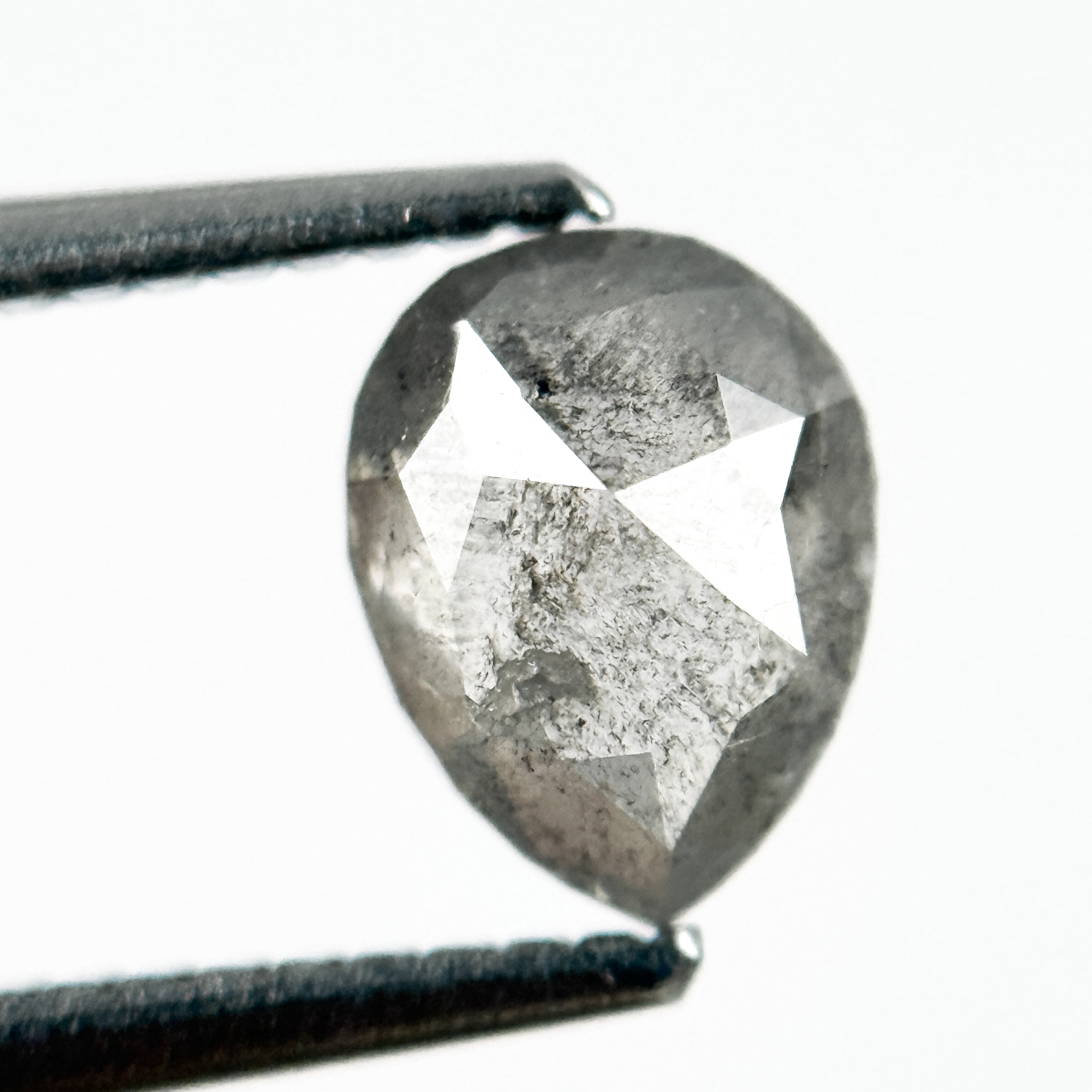 0.93 Ct Pear Rose Cut Grey Natural Salt and Pepper Diamond