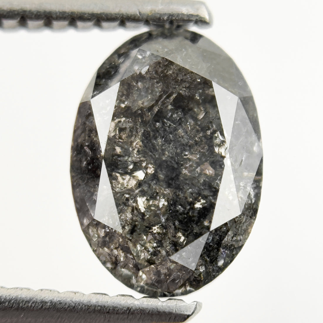 1.39 Ct Oval Rose Cut Grey Natural Minimalist Salt and pepper Diamond