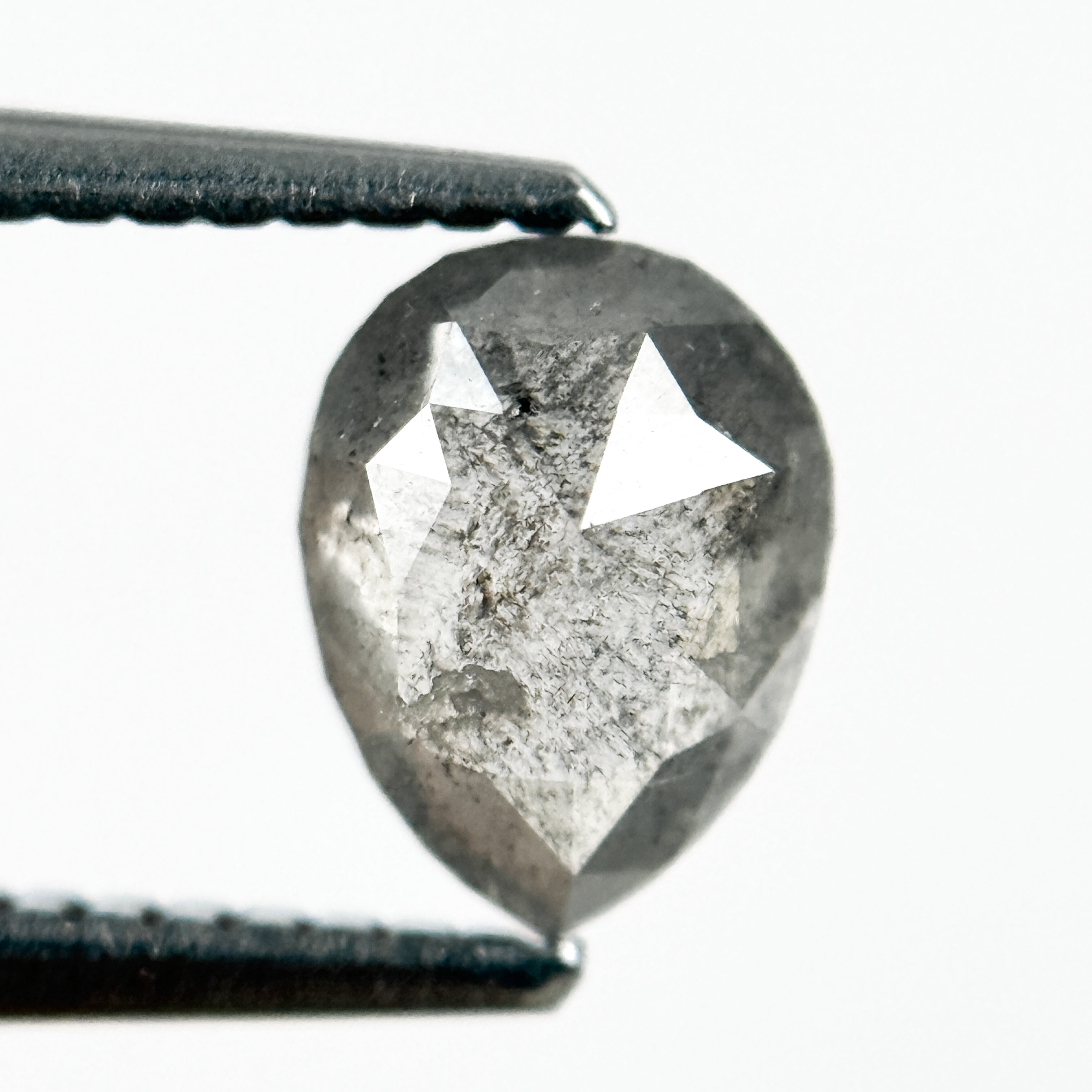 0.93 Ct Pear Rose Cut Grey Natural Salt and Pepper Diamond