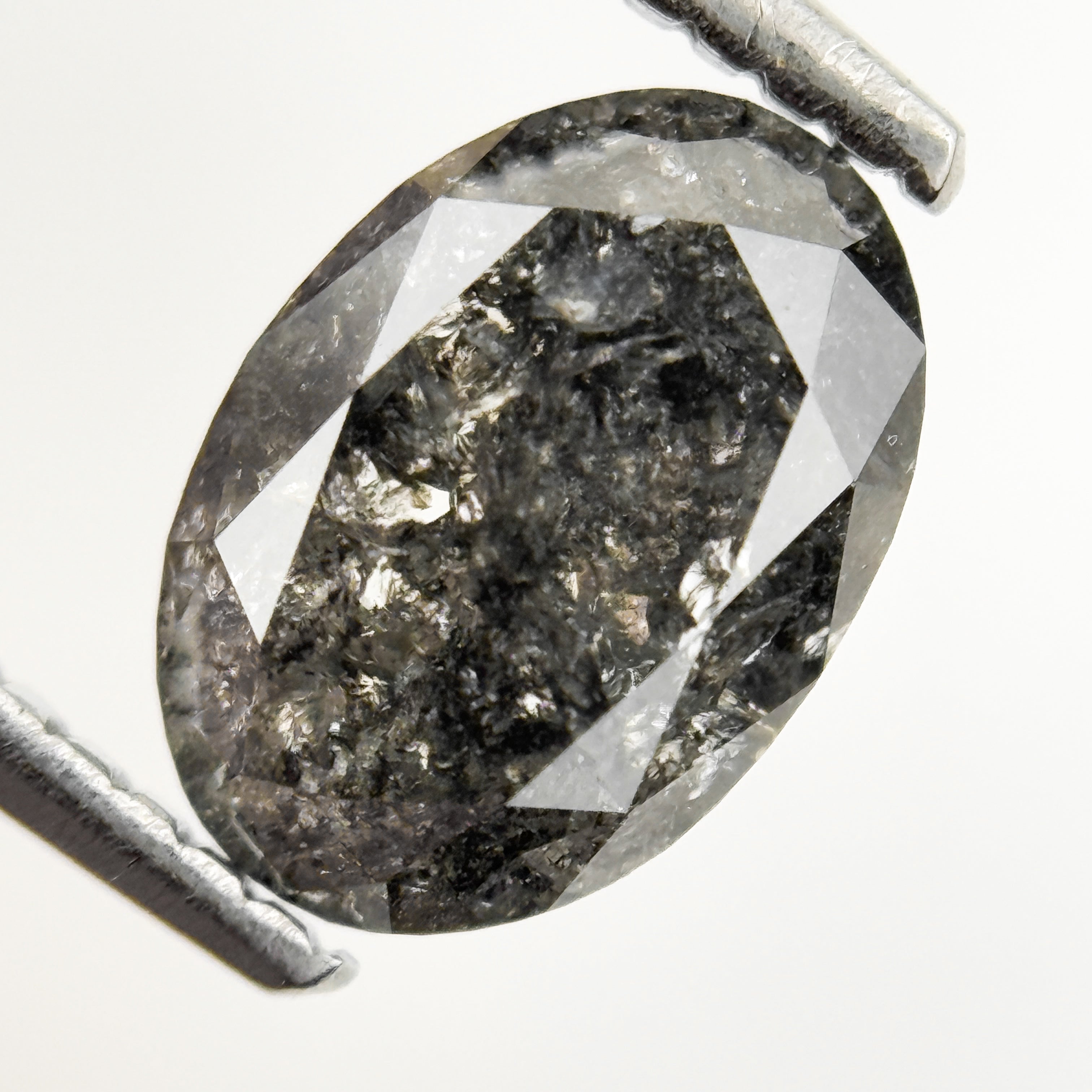 1.77 Ct Oval Rose Cut Grey Natural Minimalist Salt and pepper Diamond