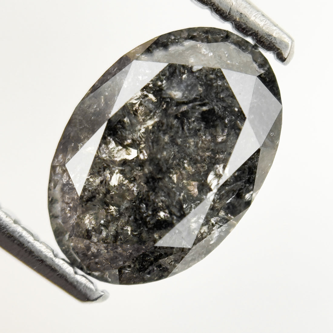 1.39 Ct Oval Rose Cut Grey Natural Minimalist Salt and pepper Diamond