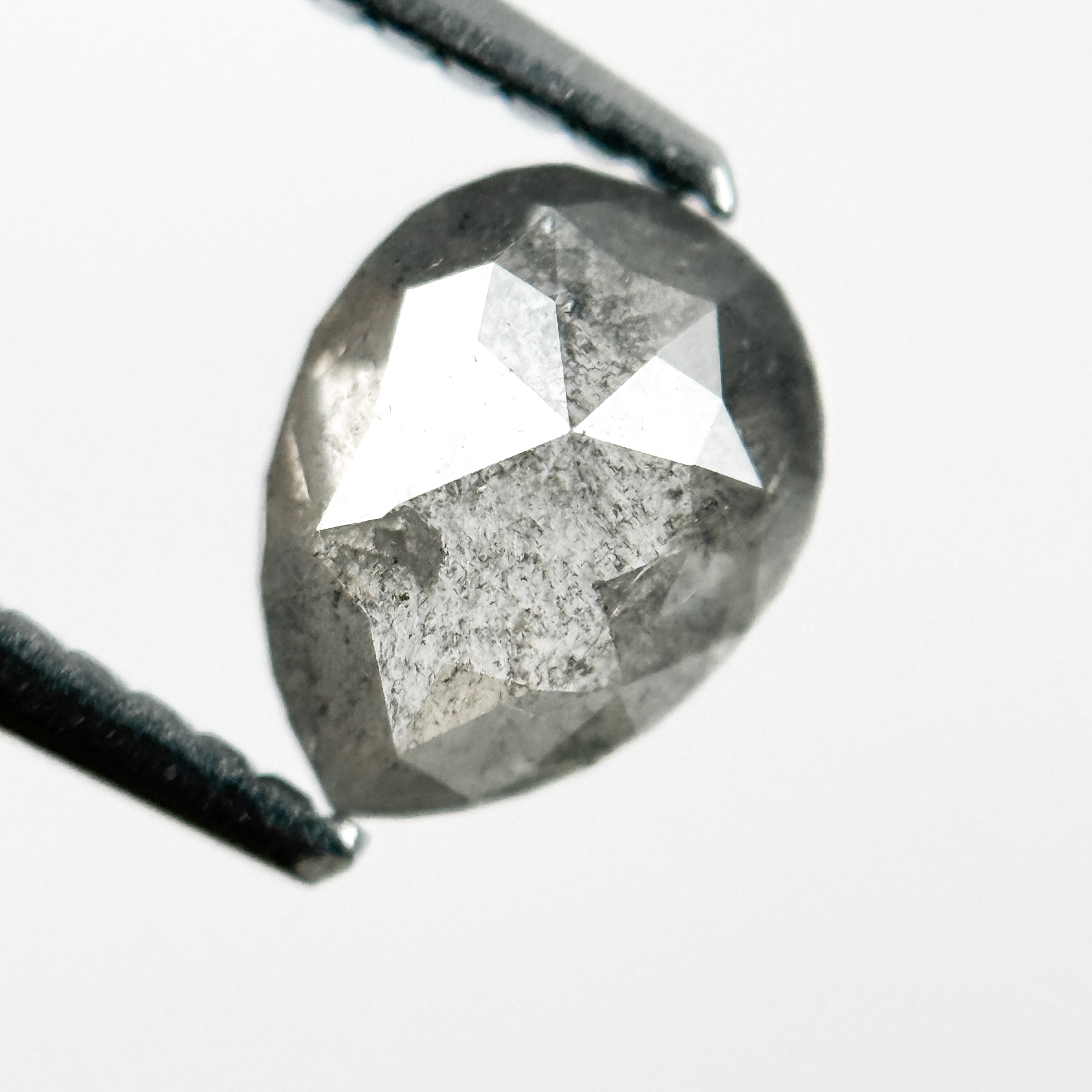 0.93 Ct Pear Rose Cut Grey Natural Salt and Pepper Diamond