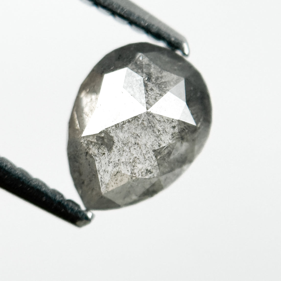 0.93 Ct Pear Rose Cut Grey Natural Salt and Pepper Diamond