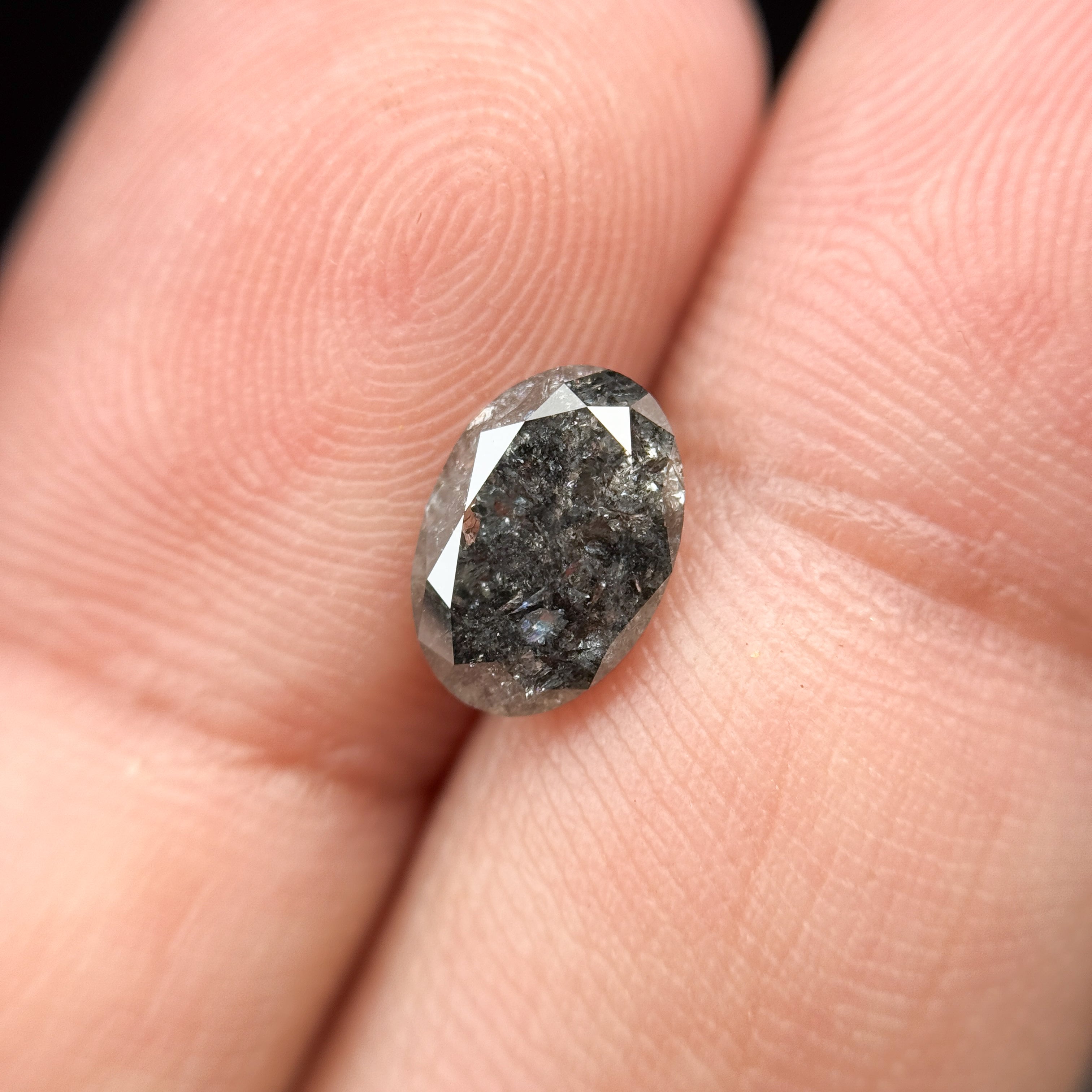 1.77 Ct Oval Rose Cut Grey Natural Minimalist Salt and pepper Diamond