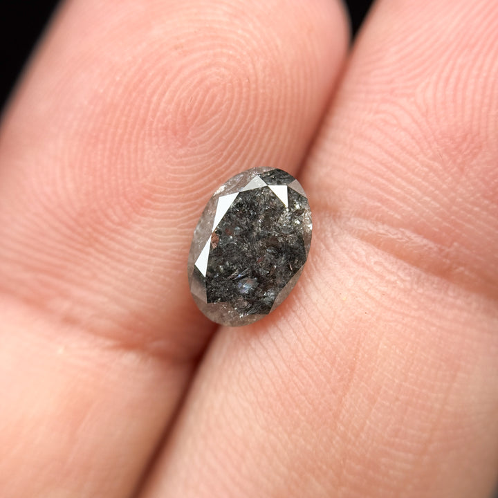 1.77 Ct Oval Rose Cut Grey Natural Minimalist Salt and pepper Diamond