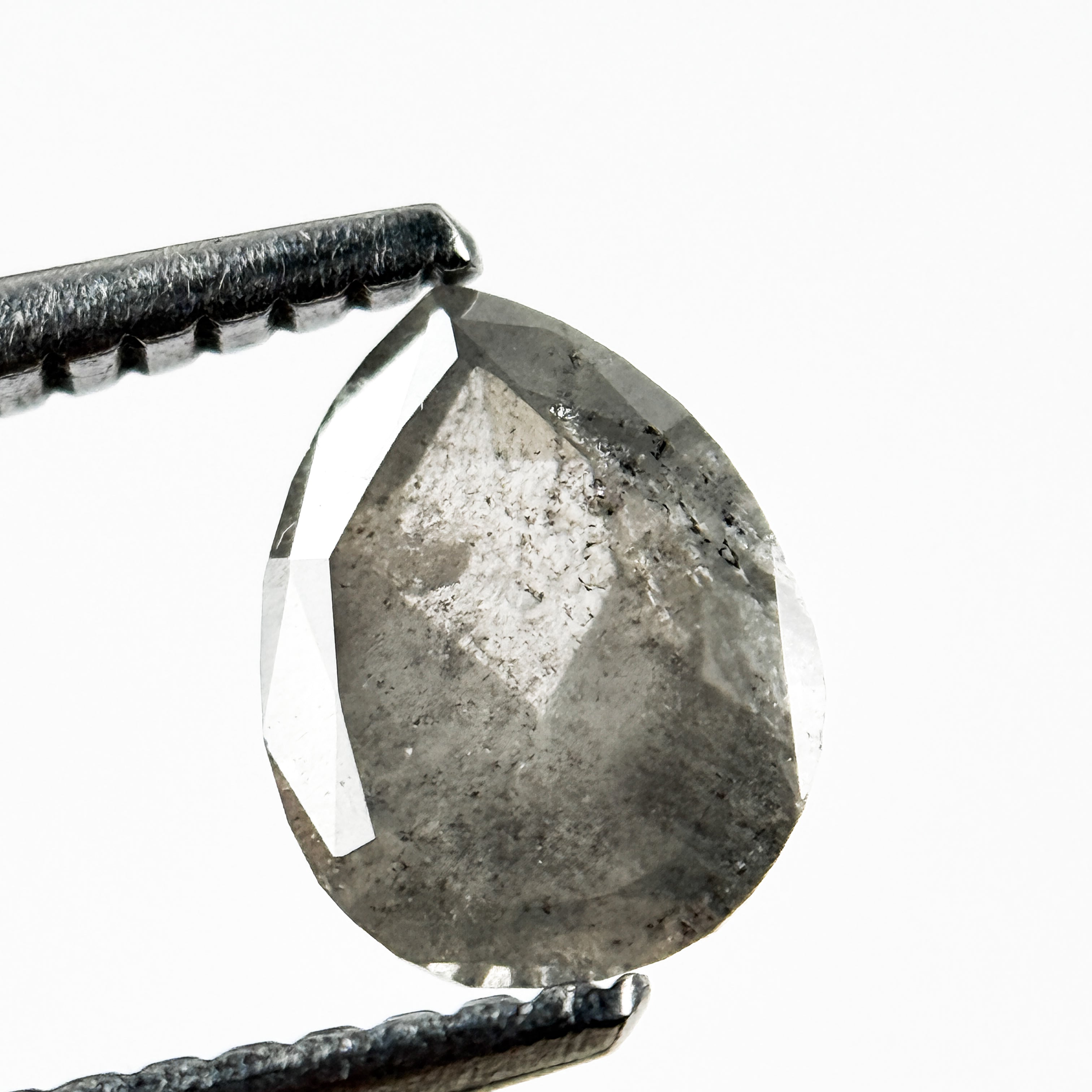 0.93 Ct Pear Rose Cut Grey Natural Salt and Pepper Diamond